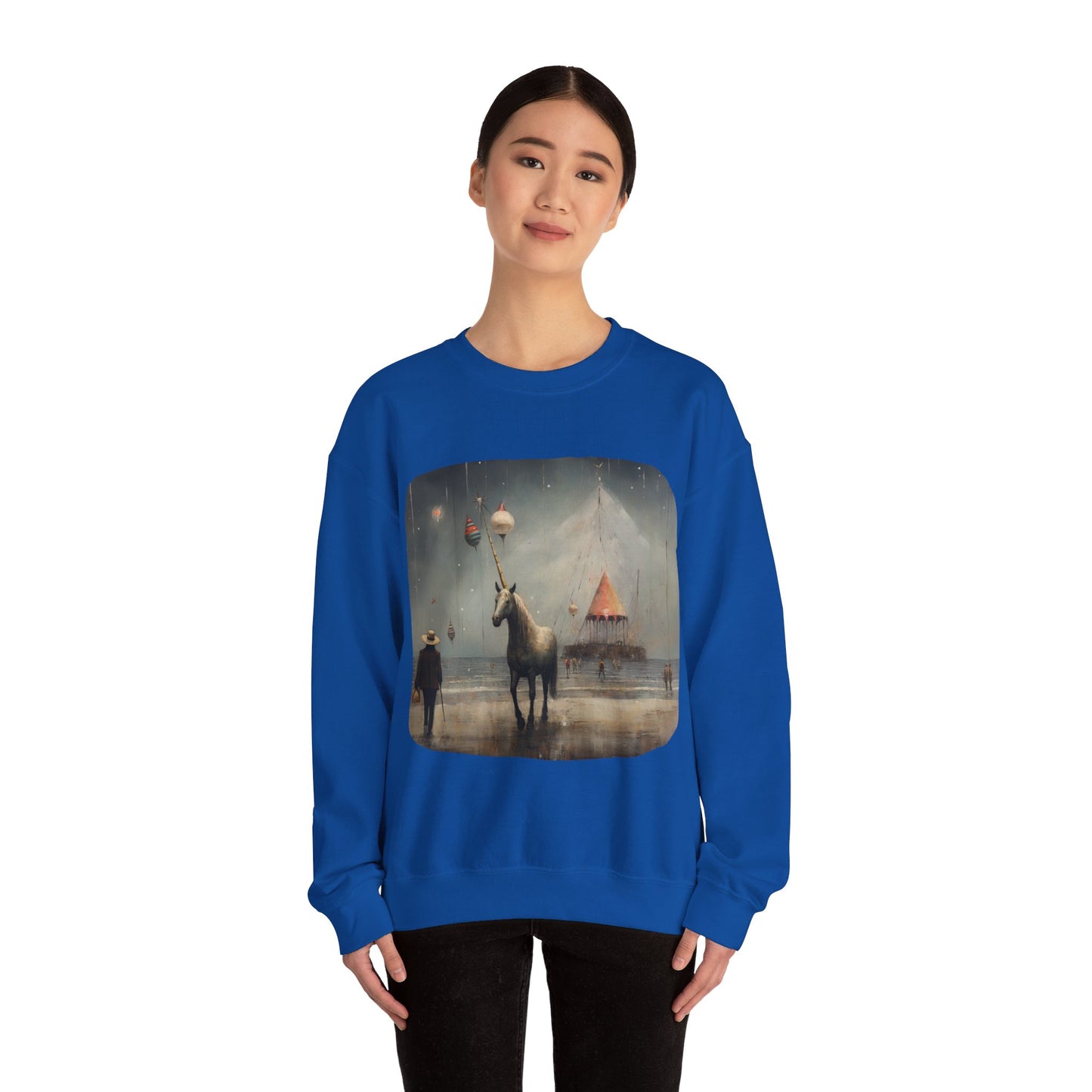 Unicorn on a Pier, Lone Unicorn Holiday Sweatshirt, Whimsical HolidayUnicorn Gift, Christmas Shirt Unisex Sweatshirt Sweat Shirt