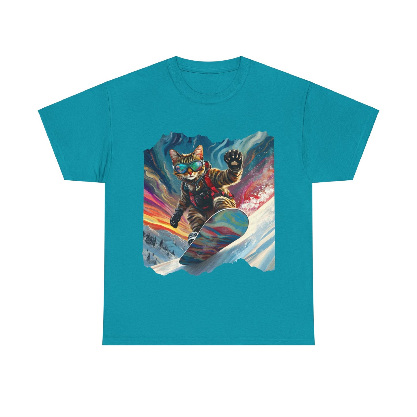 Snowboard Cat, Winter Ski Cat Art Gift - Cool Cats Unisex Heavy Cotton Tee T-Shirt