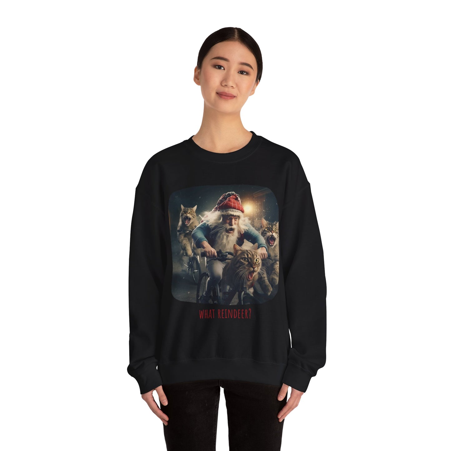 What Reindeer? Cat Brigade Santa on Cycle, Christmas Cat, Cat Bicycle Lovers Gift, Kitty Cat Christmas Shirt Unisex Sweatshirt Sweat Shirt, Many Colors