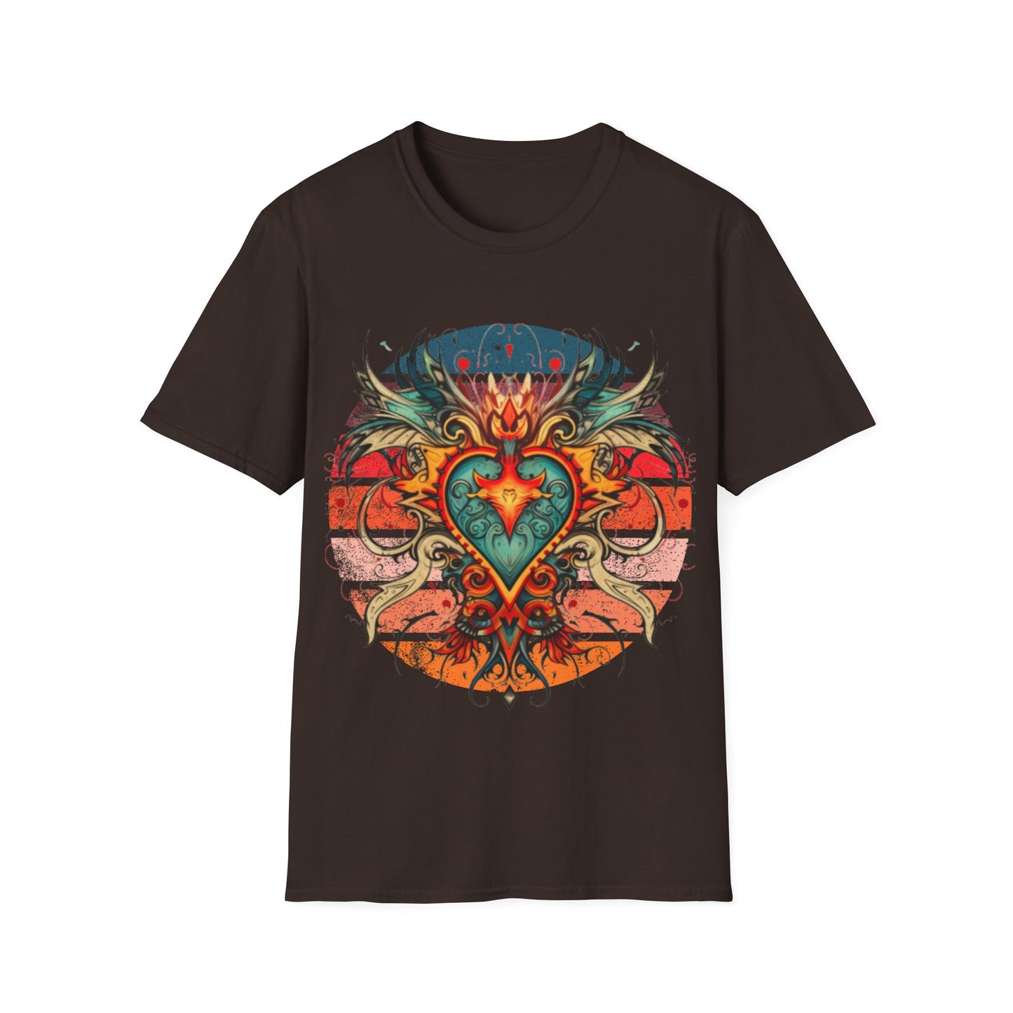Sacred Heart, Retro Color, Boho Hippie Shirt, Graphic T-Shirt, Graphic Tee Softstyle Unisex Tee Shirt - 60s 70s Vibe Sacred Heart