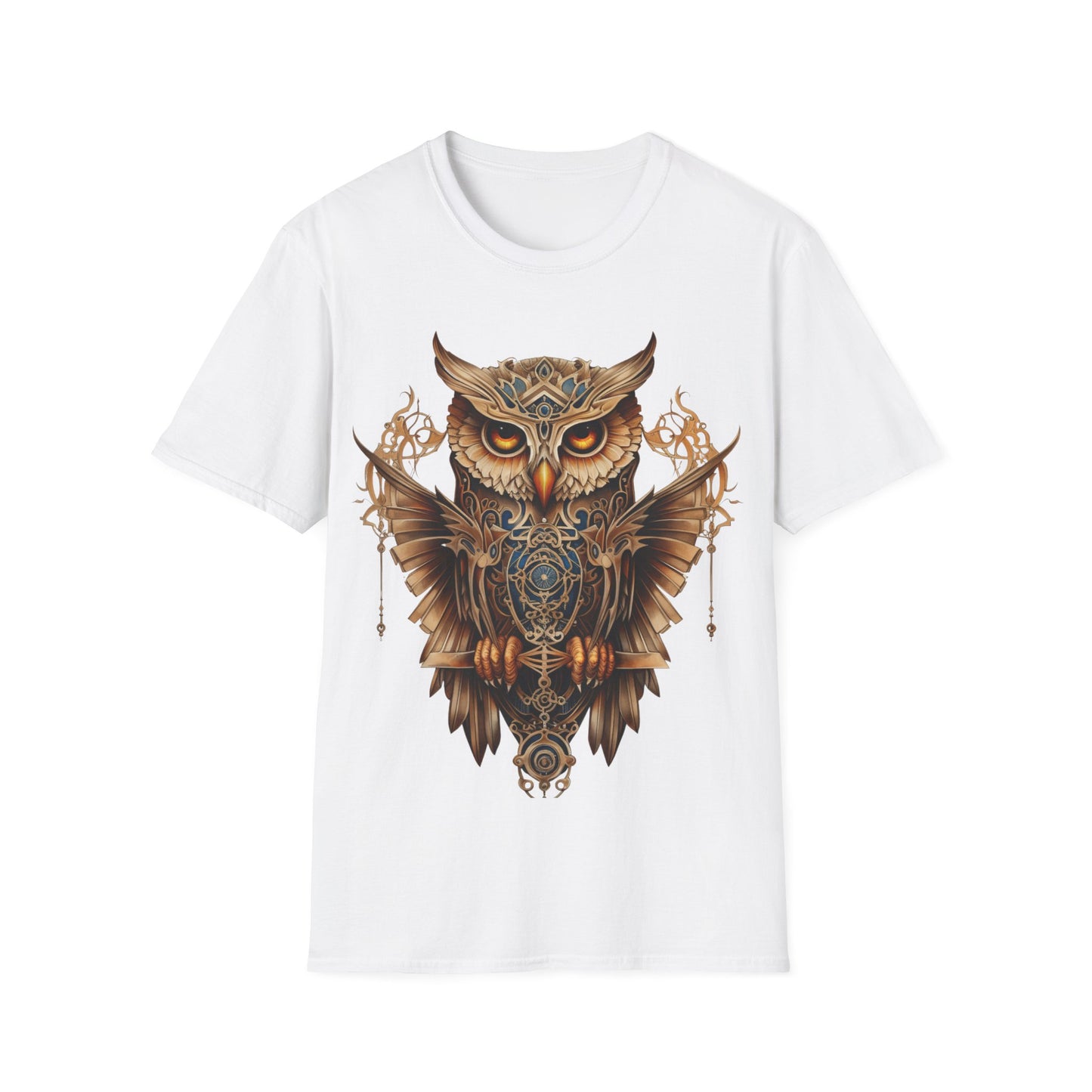 Art Deco Style Owl, Golden Owl Shirt, 1920's Steampunk Owl Christmas Gift Unisex Tee Shirt, T-Shirt Softstyle T-Shirt Tee Teeshirt