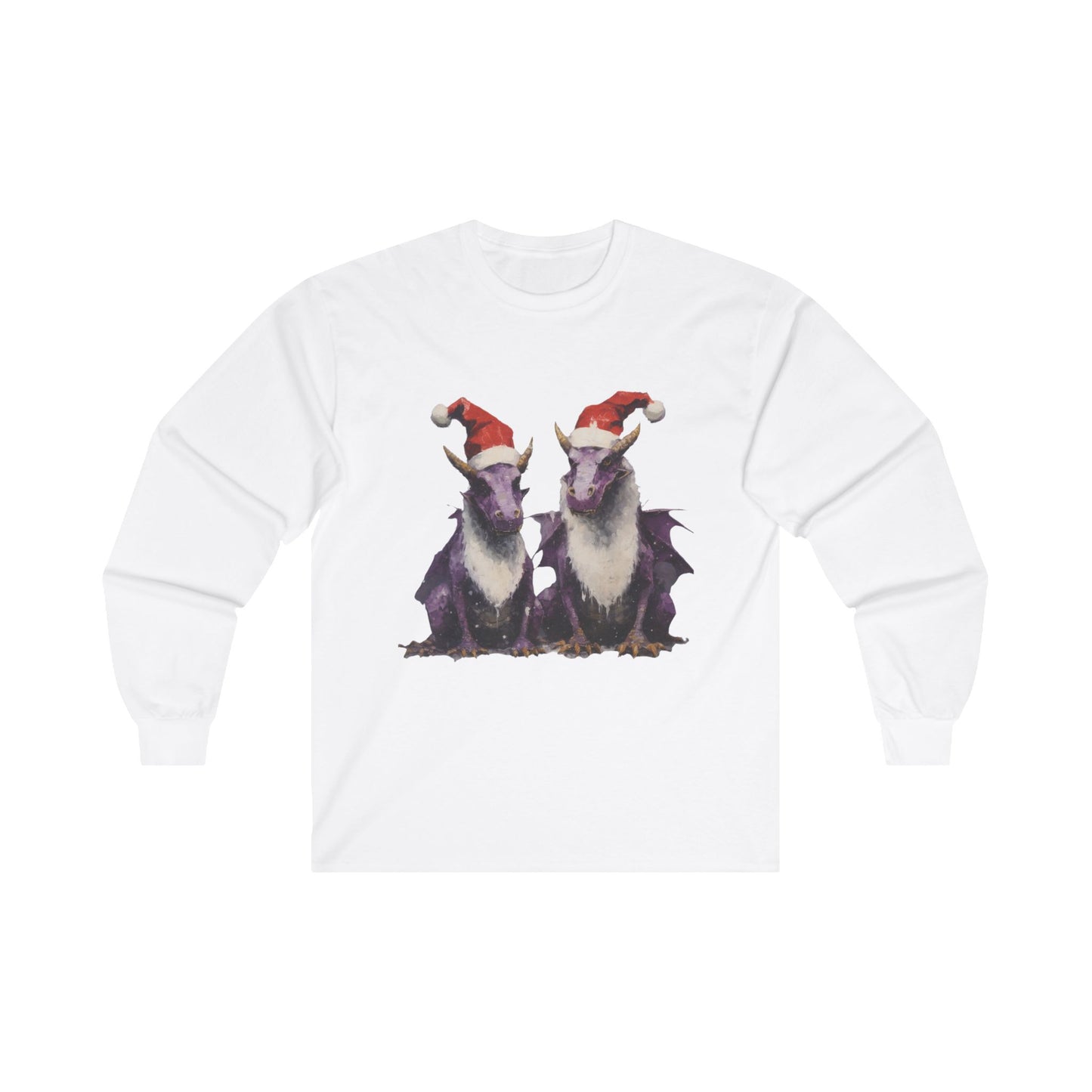 Christmas Dragons, Dragon Art, Purple Dragon in Santa Hat Holiday Shirt Long Sleeve T-shirt Ultra Cotton Long Sleeve Tee t Gift Holiday Fun
