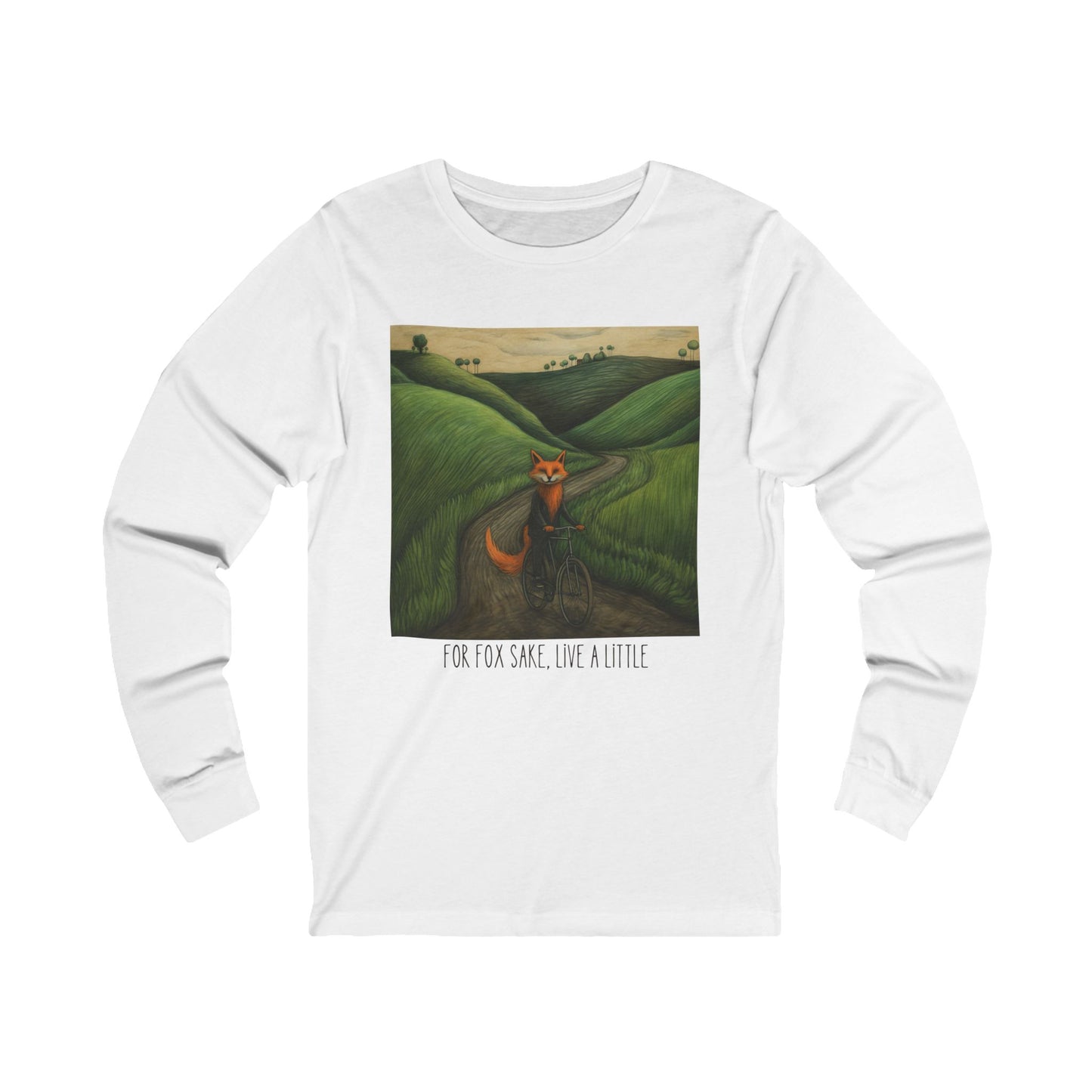 "For Fox Sake" - Red Fox on a Bicycle- Fox & Cycling Lover's Gift - Unisex Jersey Long Sleeve Tee Shirt, T-Shirt, Fox Lovers Gift