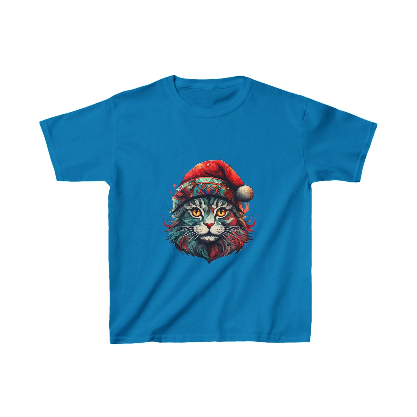 Cat with Santa Hat, Kids Cat Graphic Tee - Adorable Santa Cat Design for Young Cat Lovers