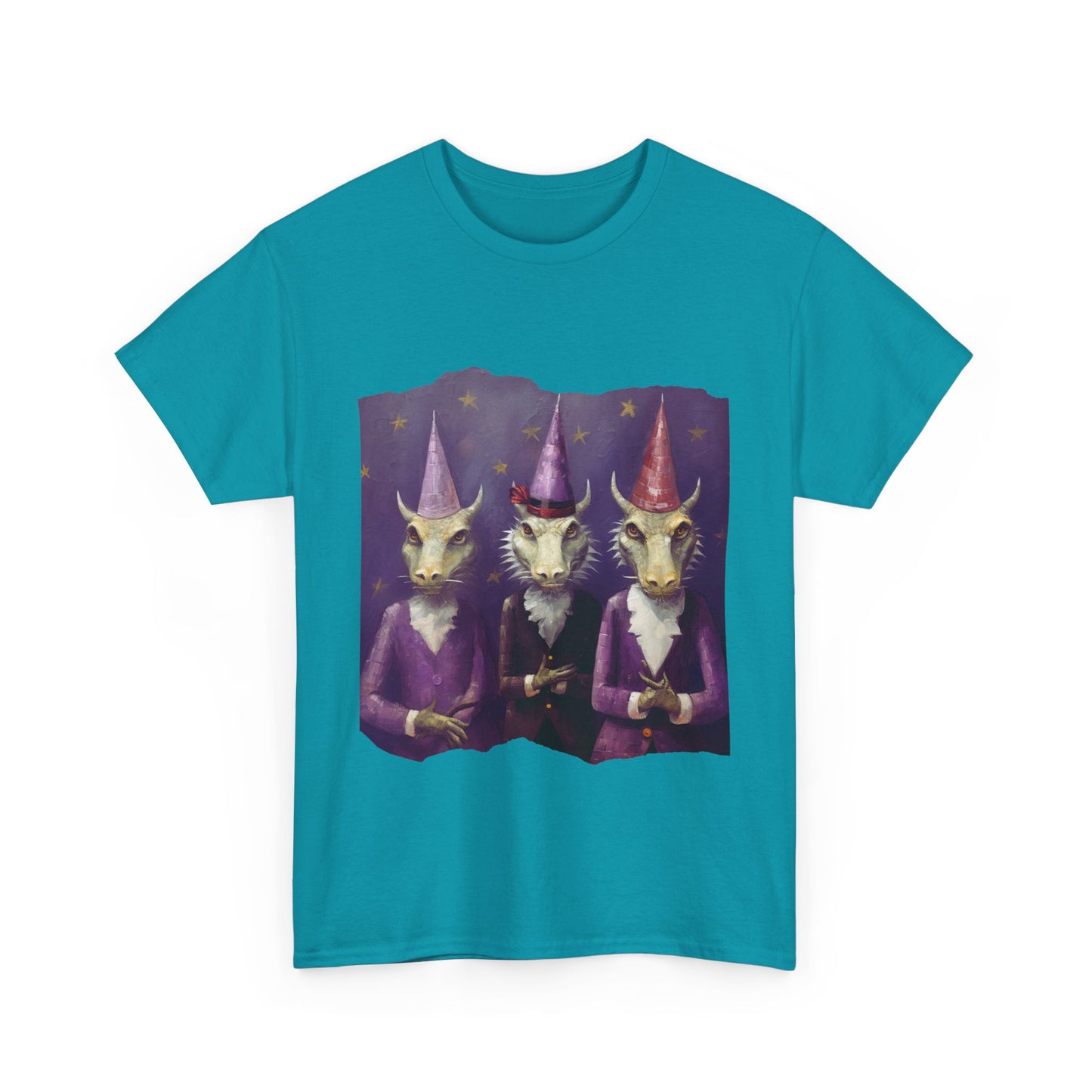 Dragon Elves Graphic Tee - Dragon in Santa Hat T-shirt - Dragon Lovers Unisex Heavy Cotton Tee T-Shirt