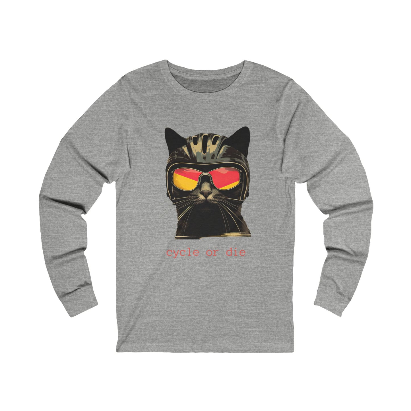 Cat in a Bike Helmet, Cat, Cycling Lover's Gift "Cycle or Die" Unisex Jersey Long Sleeve Tee Shirt, T-Shirt, Cat or Bike Lovers Gift