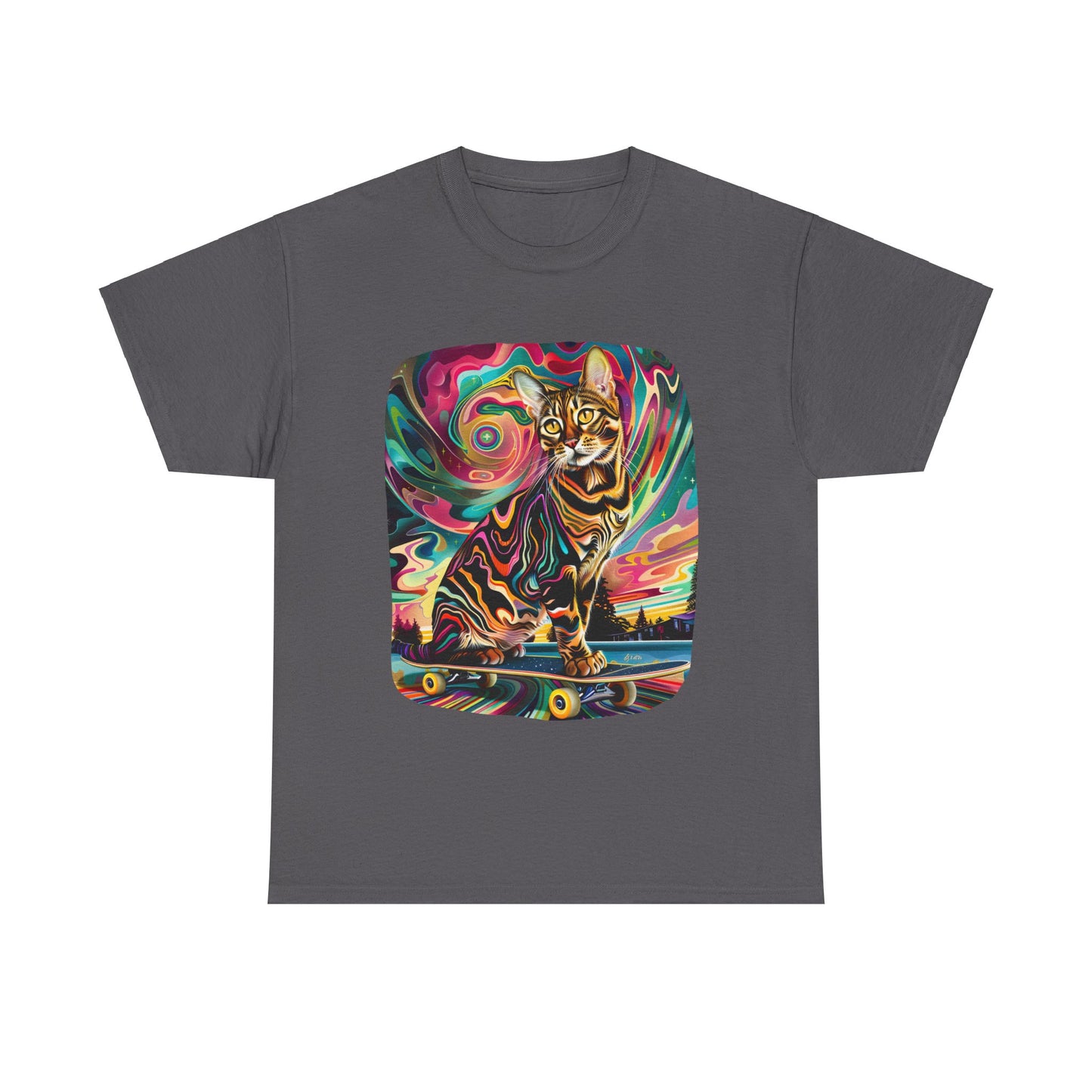 Skateboard Cat, Skater Cat Art Gift - Cool Cats Unisex Heavy Cotton Tee T-Shirt