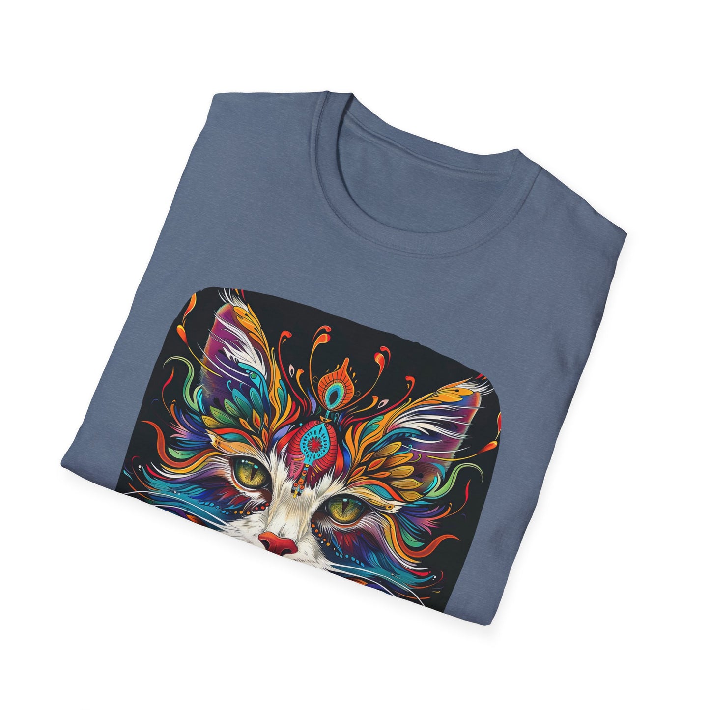 Shaman's Heart, Warrior's Spirit Graphic Cat Tee, Cat Lover's Graphic Tee Graphic Unisex T- Shirt, T-Shirt Cat Lovers Gift Softstyle T-Shirt Tee Teeshirt Stylized Cat