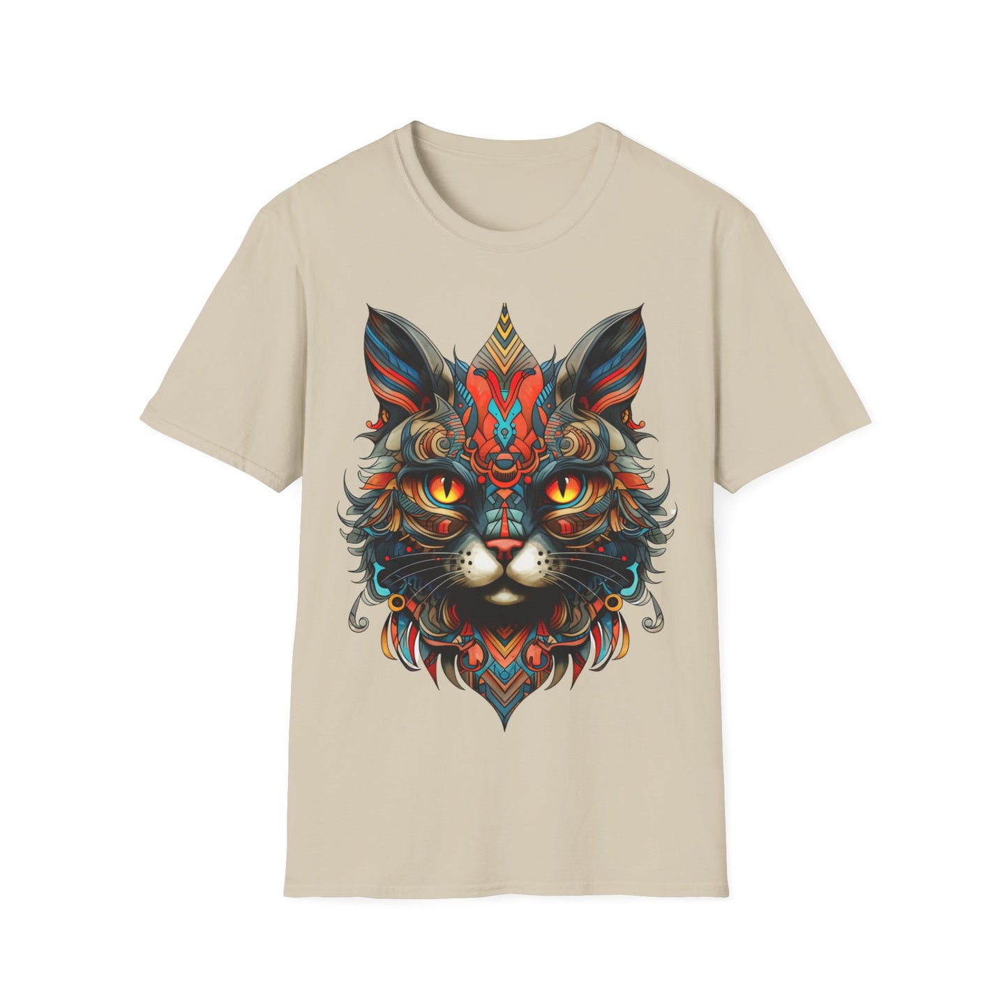 Tribal Exotic Cat Shirt, Cat Lover's Graphic Tee Graphic Unisex T- Shirt, T-Shirt Cat Lovers Gift Softstyle T-Shirt Tee Teeshirt Stylized Cat