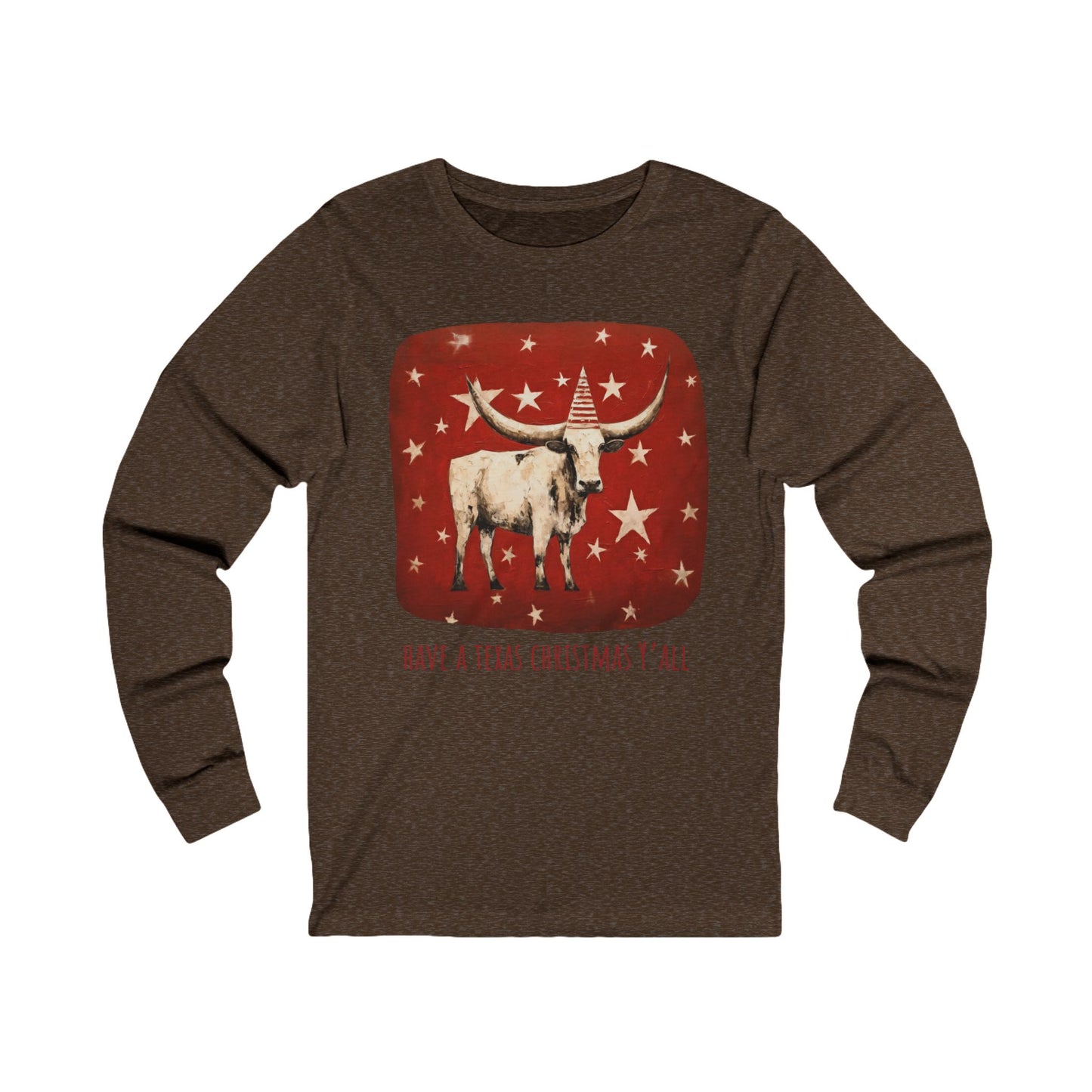 Have a Texas Christmas, Y'all! Texas Longhorn Holiday Shirt, White Cattle Longhorn Graphic Tee Long Sleeve Shirt Gift Unisex Jersey Long Sleeve Tee Shirt, T-Shirt
