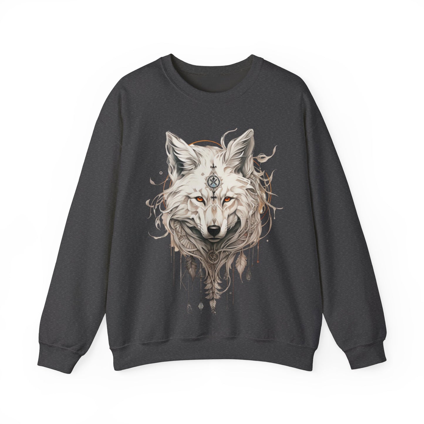 Tribal Style White Wolf, Lone Wolf Sweatshirt, Wolf Totem Gift, Canada, Northern US Wolf Conservation Shirt Unisex Sweatshirt Sweat Shirt