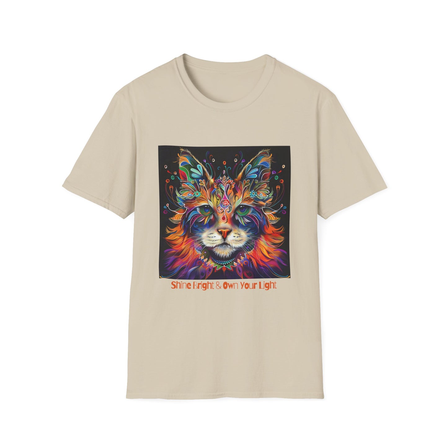 "Shine Bright and Own Your Light" Cat Shaman Graphic Cat Tee, Cat Lover's Graphic Tee Graphic Unisex T- Shirt, T-Shirt Cat Lovers Gift Softstyle T-Shirt Tee Teeshirt Stylized Cat