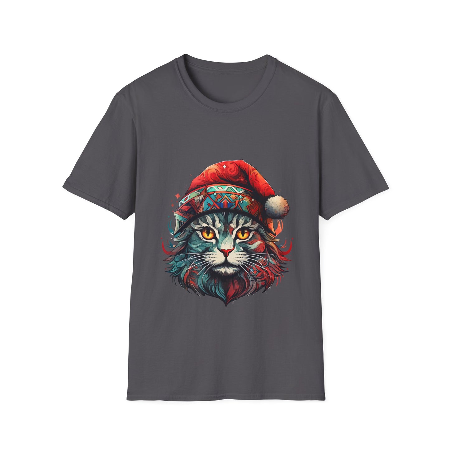 Santa Cats in Christmas Hat Holiday Christmas Cat Shirt, Cat Lover's Graphic Tee Graphic Unisex T- Shirt, T-Shirt Cat Lovers Gift Softstyle T-Shirt Tee Christmas JumperTeeshirt Stylized Cat