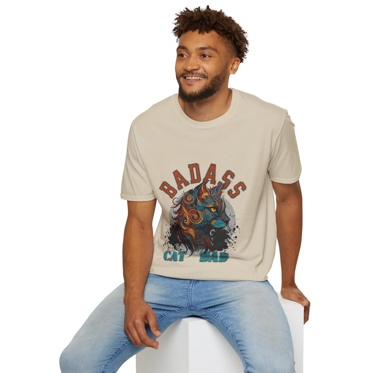 Badass Cat Dad, Cat Gift, Cat Lover's Shirt, Mens Shirt, Unisex Softstyle T-Shirt Tee Teeshirt Beautiful Cat Medicine Kitty Cat Shirt