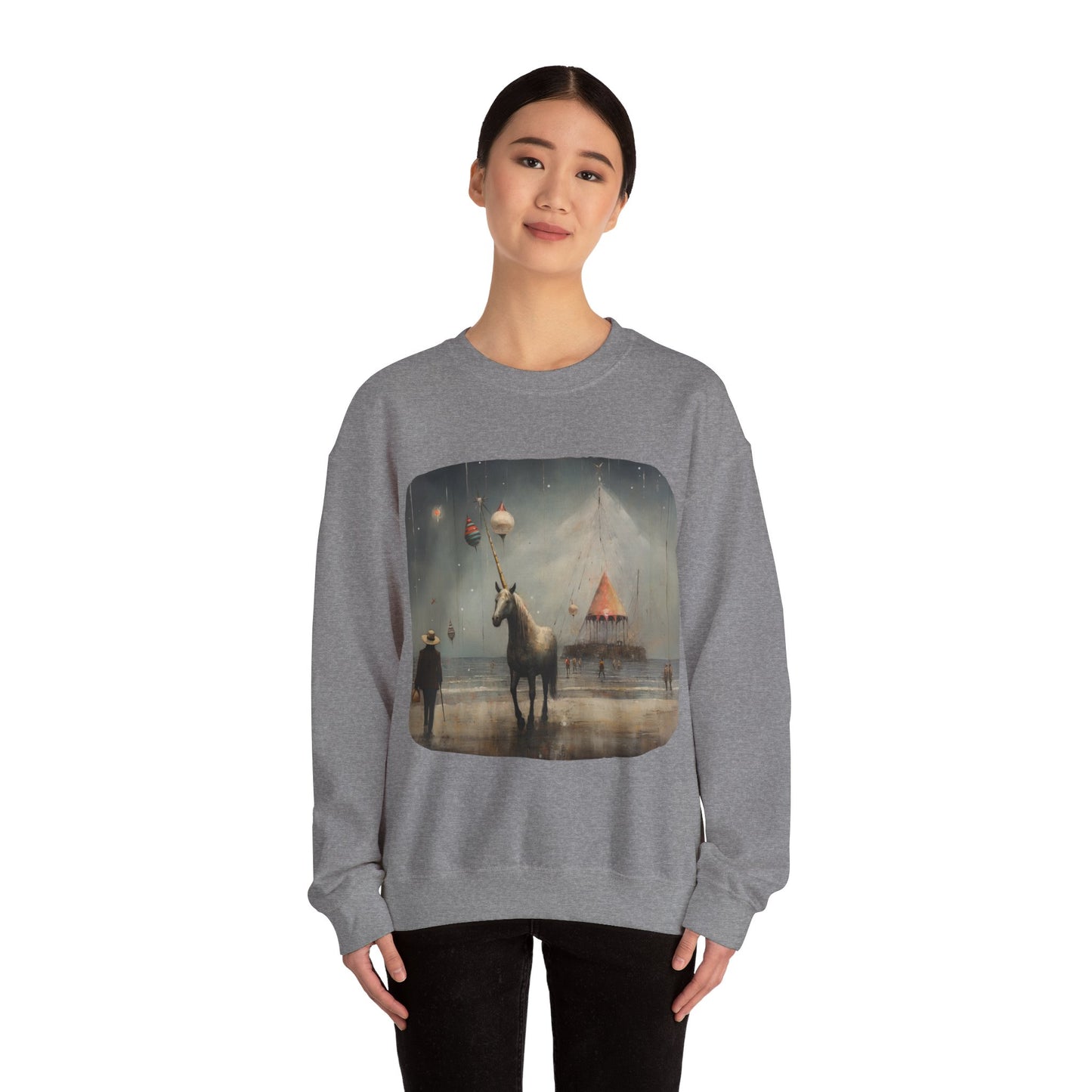 Unicorn on a Pier, Lone Unicorn Holiday Sweatshirt, Whimsical HolidayUnicorn Gift, Christmas Shirt Unisex Sweatshirt Sweat Shirt