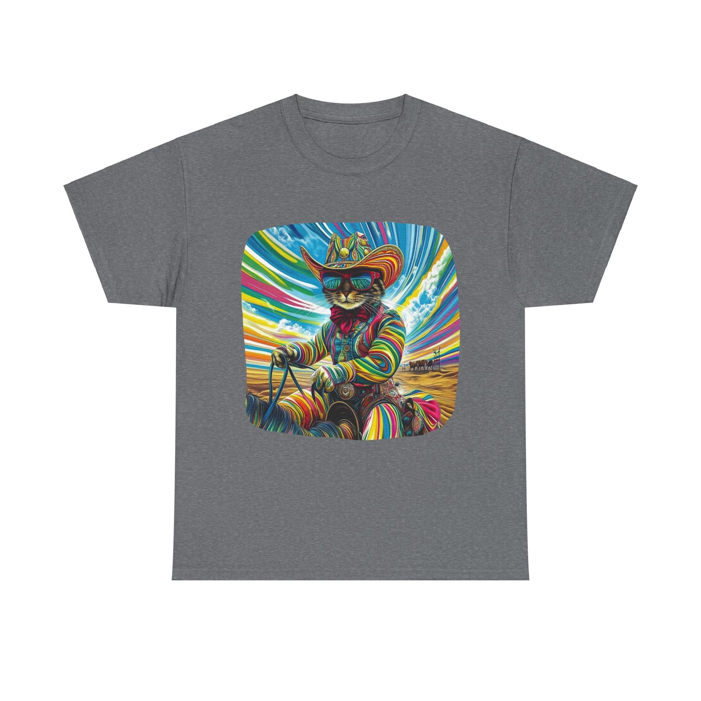 Cowboy, Cattle Rancher Cat Shirt - Graphic T- Cat Art Gift - Cool Cats Unisex Heavy Cotton Tee T-Shirt