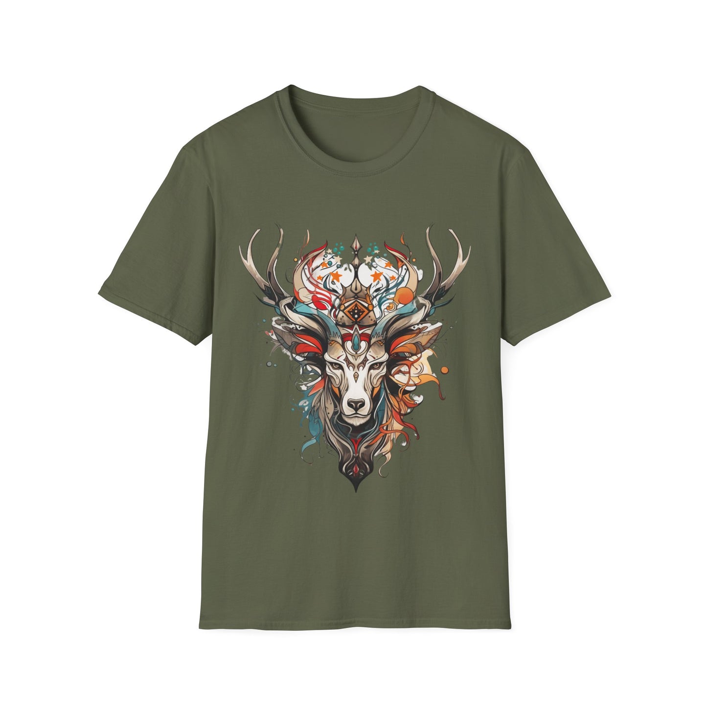 Tribal Reindeer Deer, Buck, Reindeer, Deer Medicine Shirt Mens Woman's Unisex Shirt, Softstyle T-Shirt Tee Teeshirt