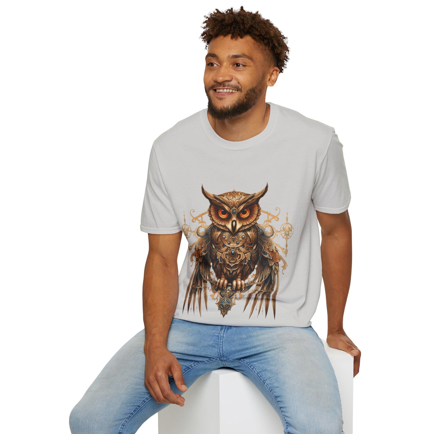Steampunk Art Deco Style Owl II, Golden Owl Shirt, 1920's Owl Gift Unisex Tee Shirt, T-Shirt Softstyle T-Shirt Tee Teeshirt