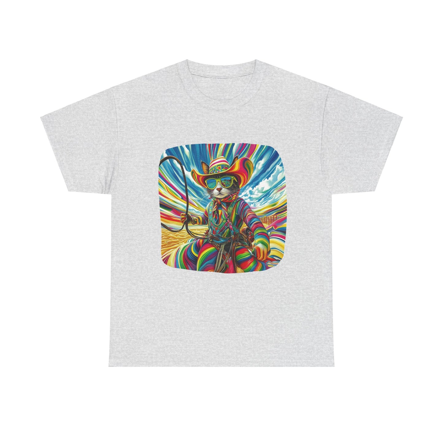 Rodeo Star Cowboy, Cattle Rancher Cat Shirt - Graphic T- Cat Art Gift - Cool Cats Unisex Heavy Cotton Tee T-Shirt