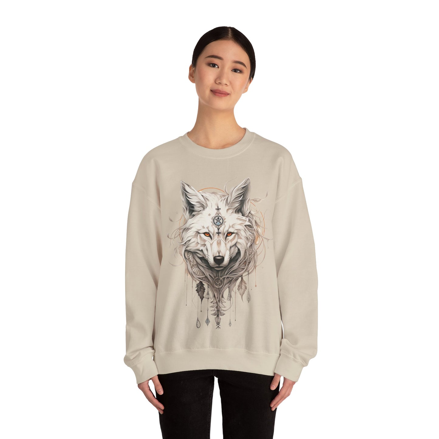 Tribal Style White Wolf, Lone Wolf Sweatshirt, Wolf Totem Gift, Canada, Northern US Wolf Conservation Shirt Unisex Sweatshirt Sweat Shirt