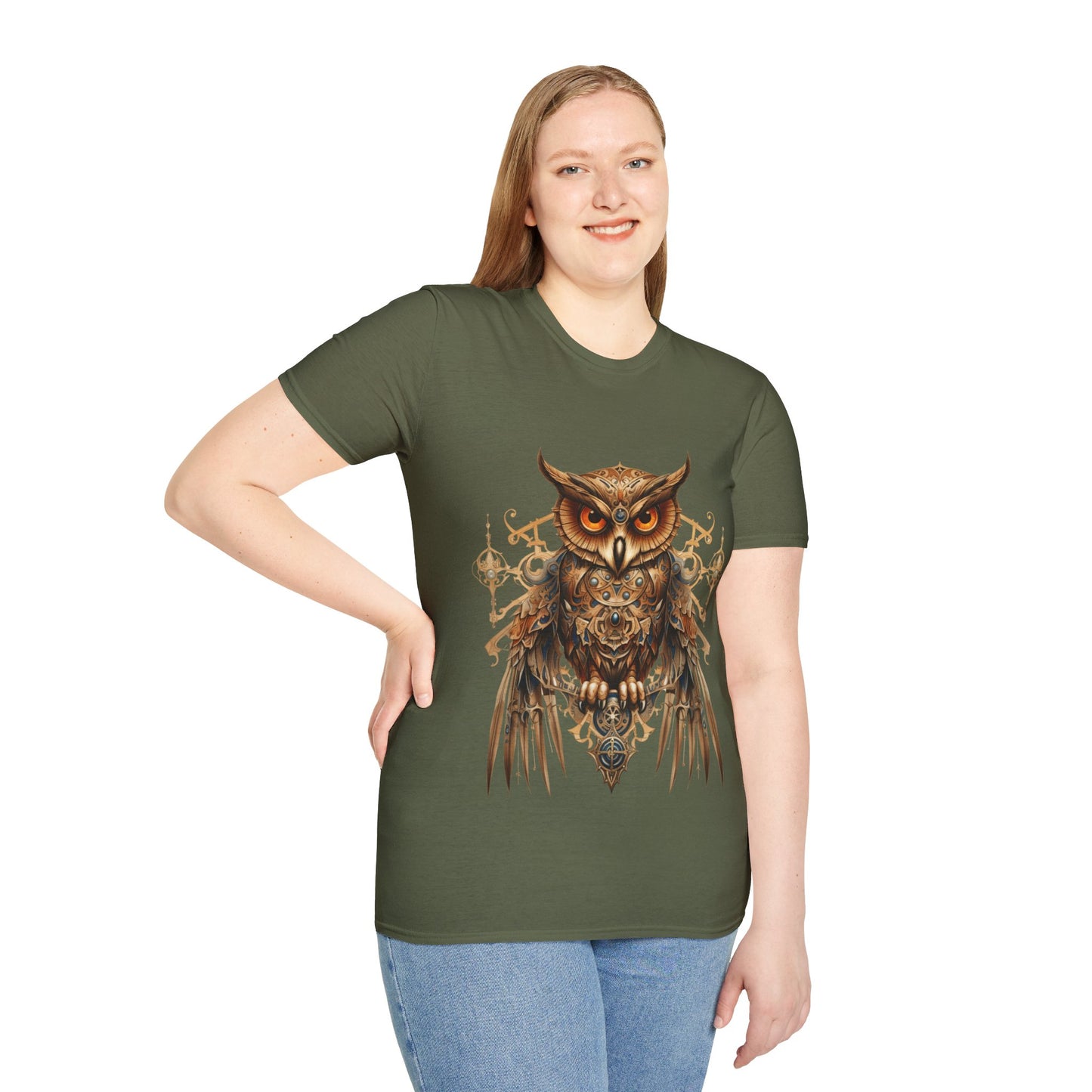 Steampunk Art Deco Style Owl II, Golden Owl Shirt, 1920's Owl Gift Unisex Tee Shirt, T-Shirt Softstyle T-Shirt Tee Teeshirt