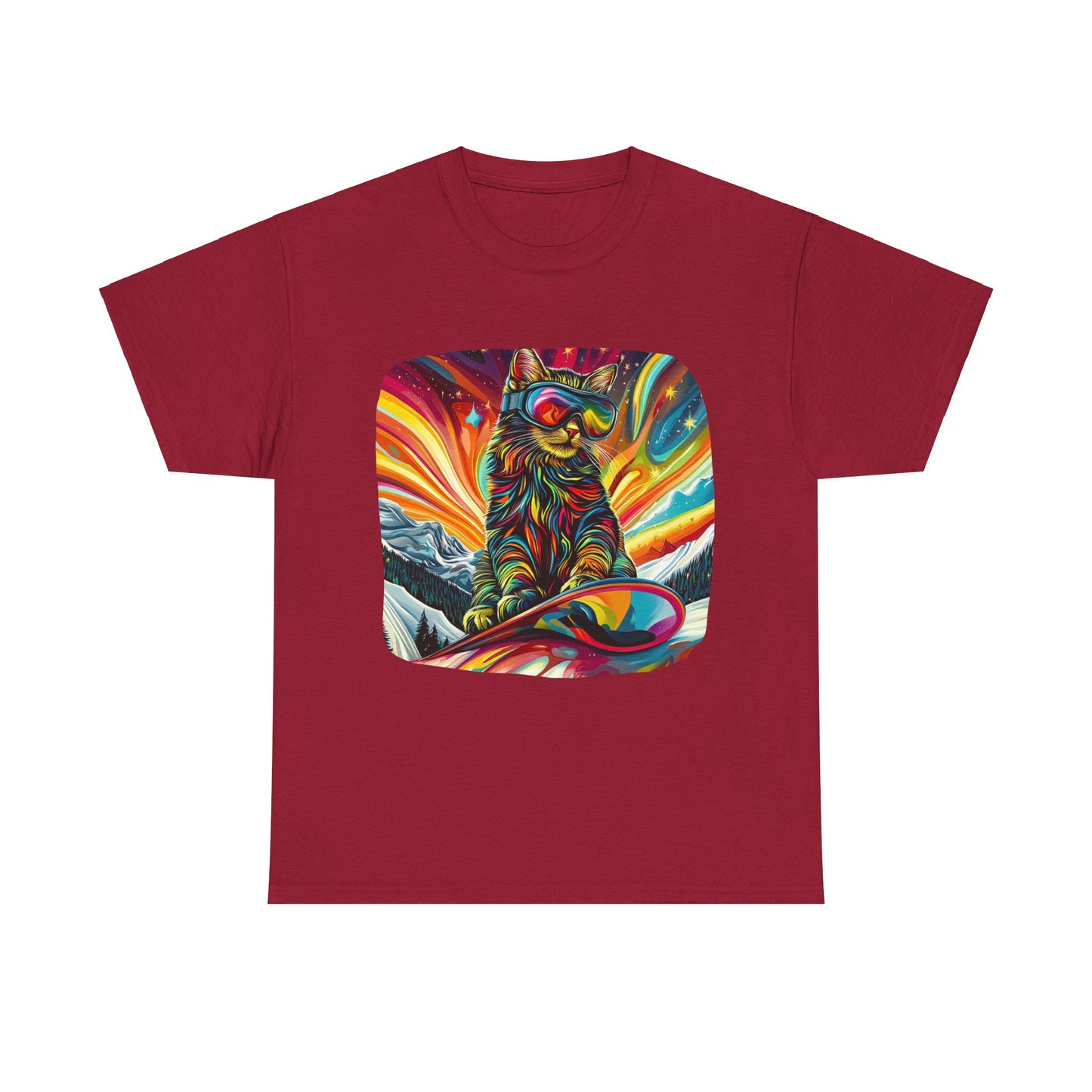 Snowboard Cat (V3) Extreme Winter Sports Ski Cat Art Gift - Cool Cats Unisex Heavy Cotton Tee T-Shirt