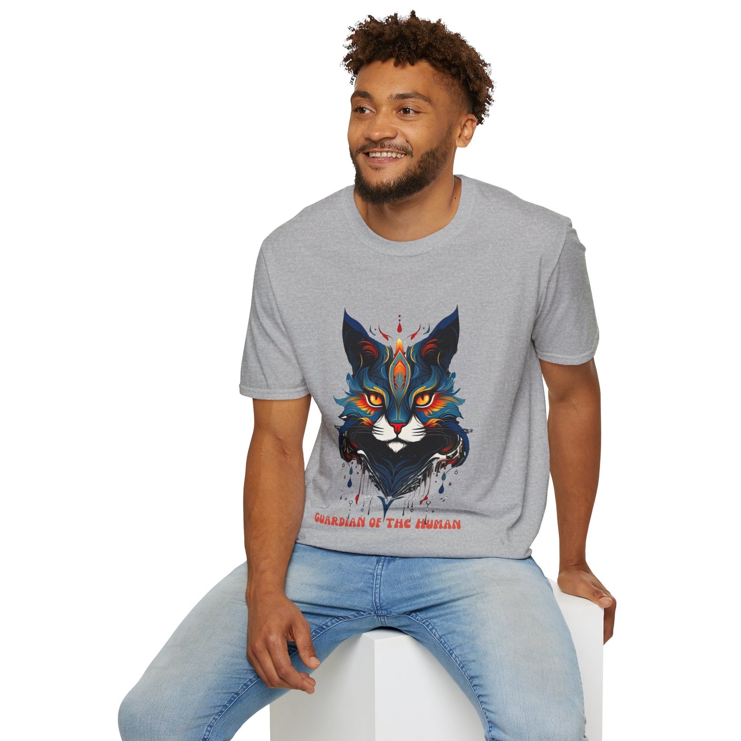 Guardian of the Human, Cat Lover's Gift Unisex Tee Shirt, T-Shirt Cat Lovers Gift Softstyle T-Shirt Tee Teeshirt Stylized Cat