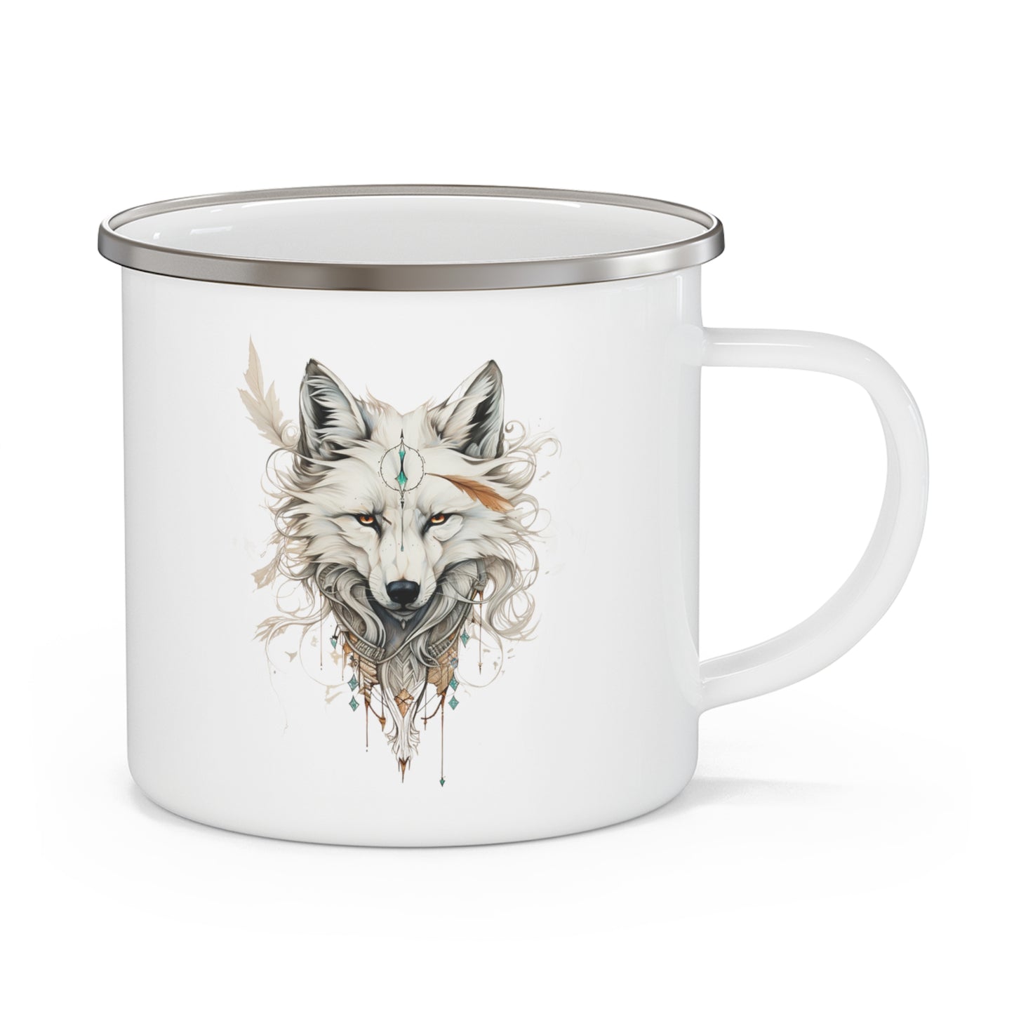 White Fox, Fox Totem, Fox Spirit Medicine Enamel Camping Mug Fox Lover's Christmas Gift, Fox Gift
