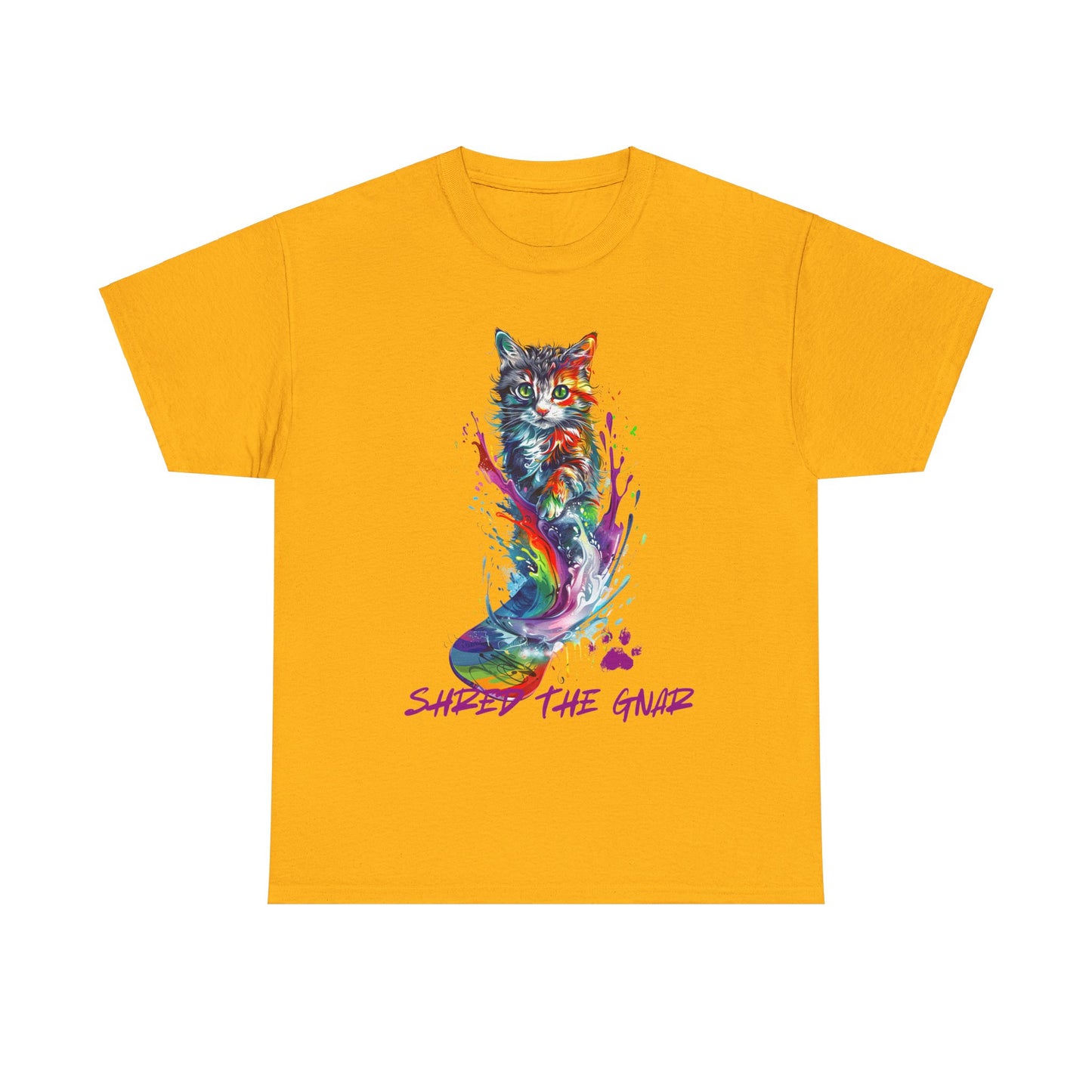 Shred the Gnar Snowboard Cat Graphic Tee, Winter Cat Art Gift - Cool Cats Unisex Heavy Cotton Tee T-Shirt