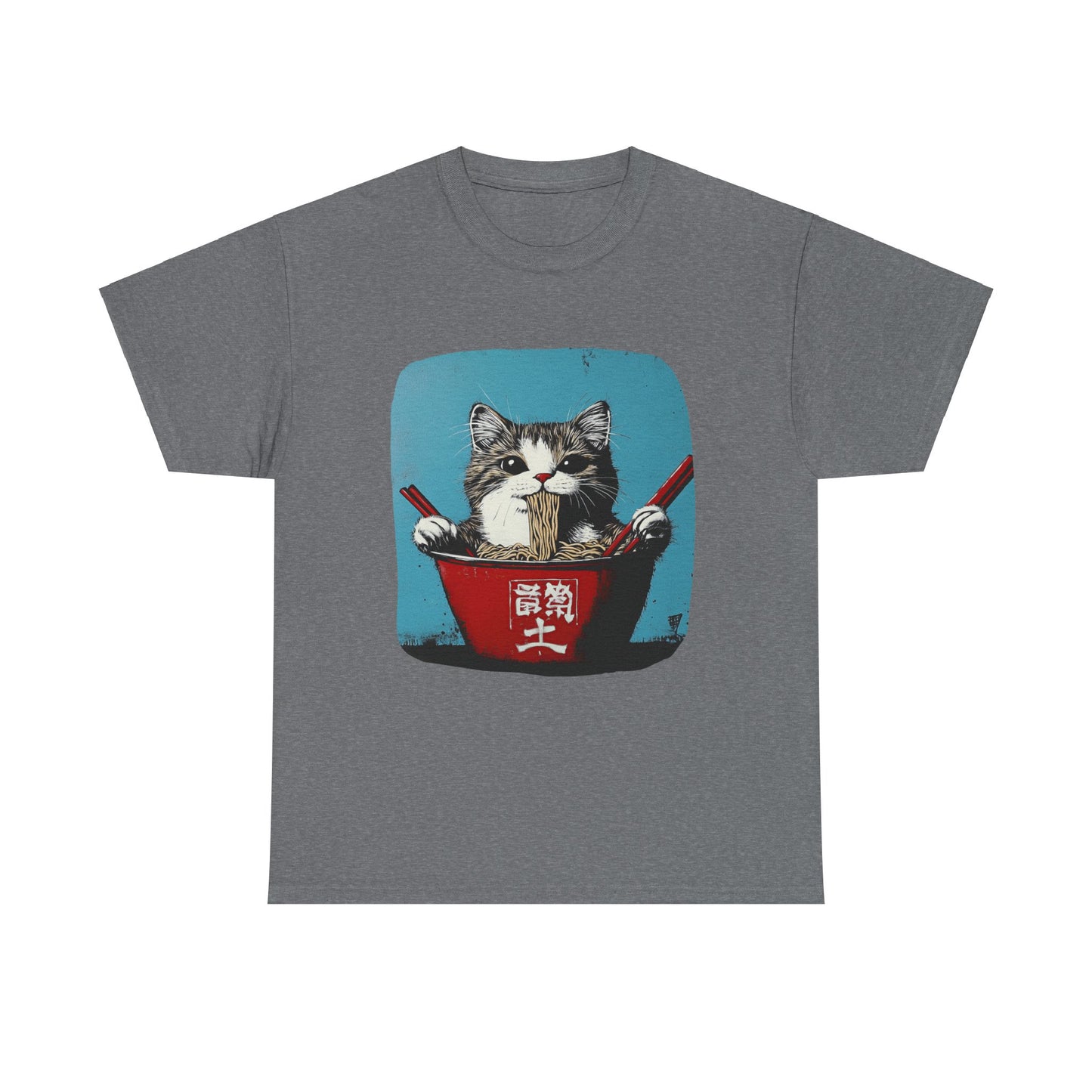 Ramen Cat (V4) Cats and Ramen, Ramen Art Gift - Cute Cats Unisex Heavy Cotton Tee T-Shirt