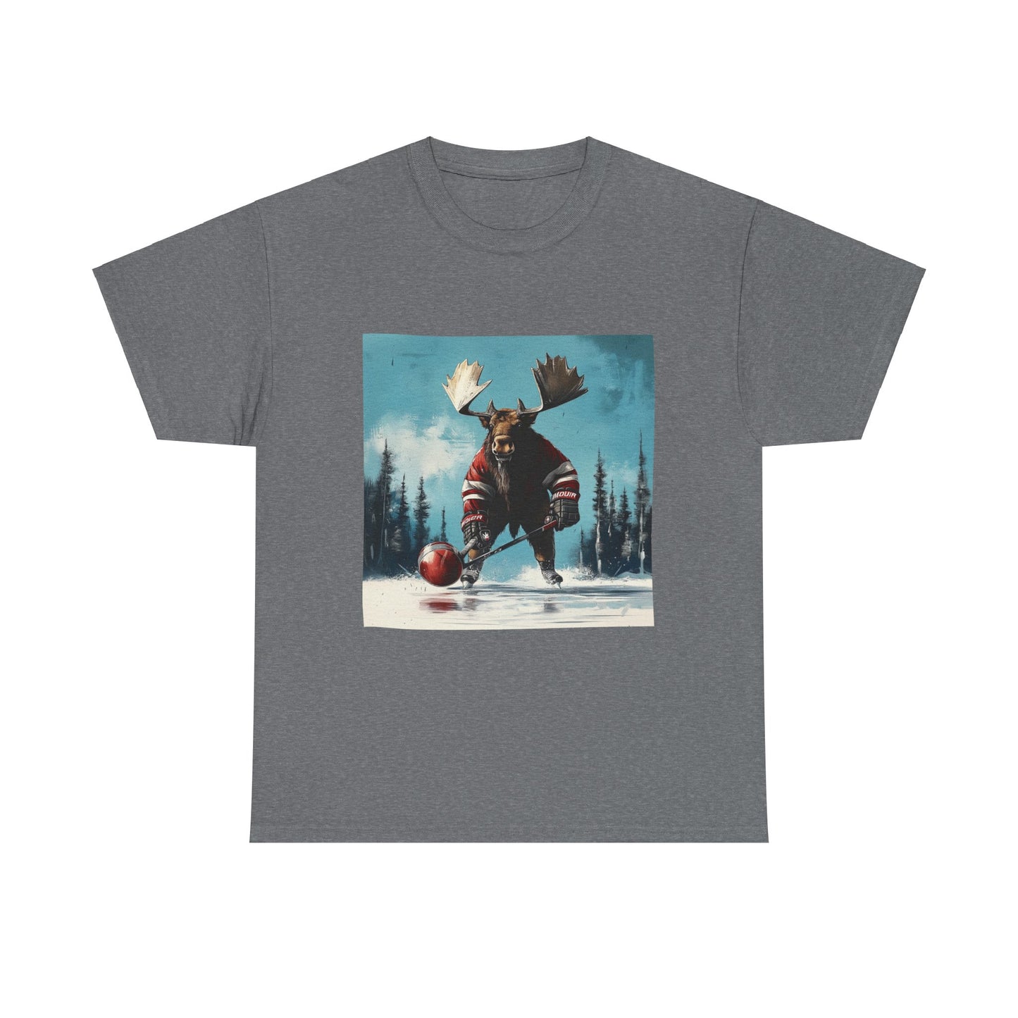 Moose Hockey Player - Drop the Puck! Moose Lover Gift, Hockey Graphic Tee Unisex Heavy Cotton Tee T-Shirt