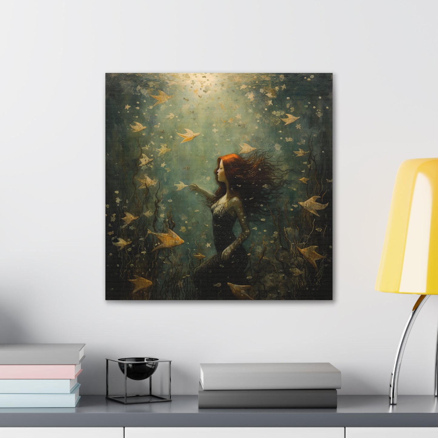 Mermaid Wall Art, Underwater Scene, Mystical Wall Art, Canvas, Kids or Adults Room, Creative Wall Art Painting Pastel