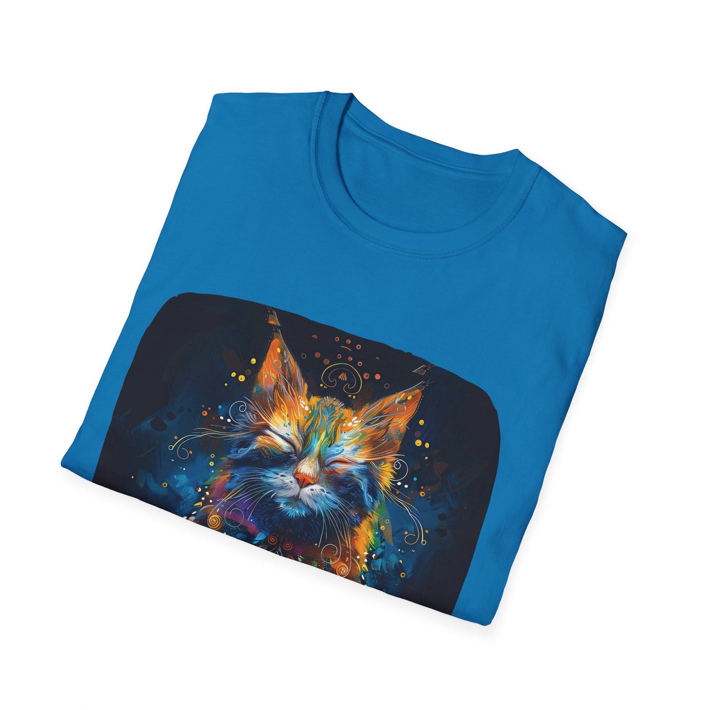 Mani Padme Meow (Version 2) - Meditating Cat Shirt, Cat Lover's Graphic Tee Graphic Unisex T- Shirt, T-Shirt Cat Lovers Gift Softstyle T-Shirt Tee Teeshirt Stylized Cat