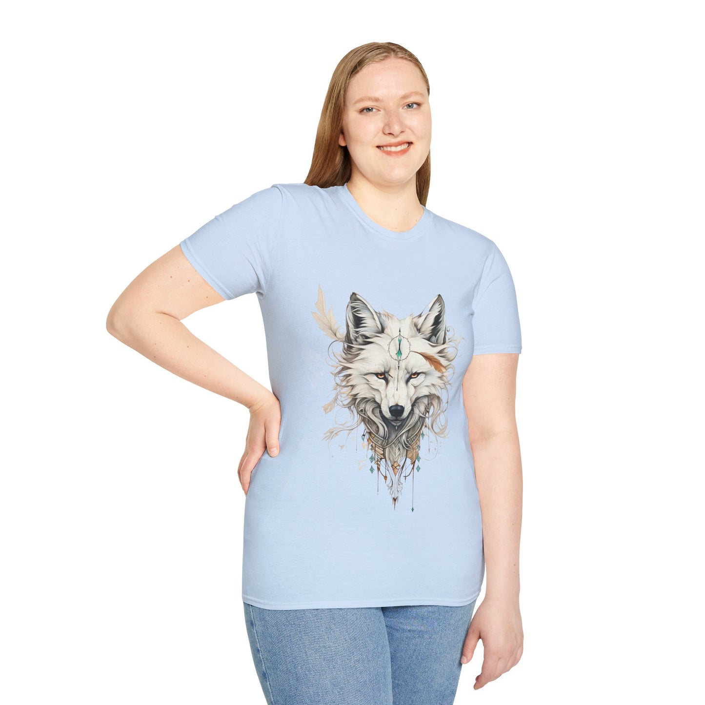 White Snow Fox Shirt, Fox Lover's Gift, Unisex Tee Shirt, T-Shirt Fox Totem Spirit Medicine Softstyle T-Shirt Tee Teeshirt White Fox