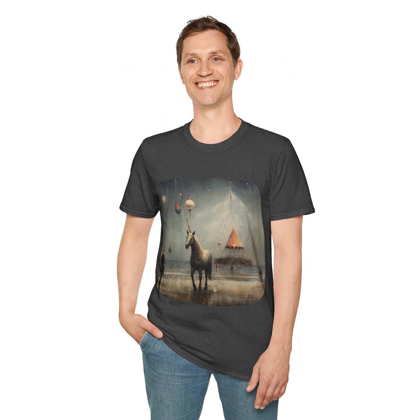 Unicorn with Holiday Ornament, Unicorn Christmas Gift Unisex Tee Shirt, T-Shirt Softstyle T-Shirt