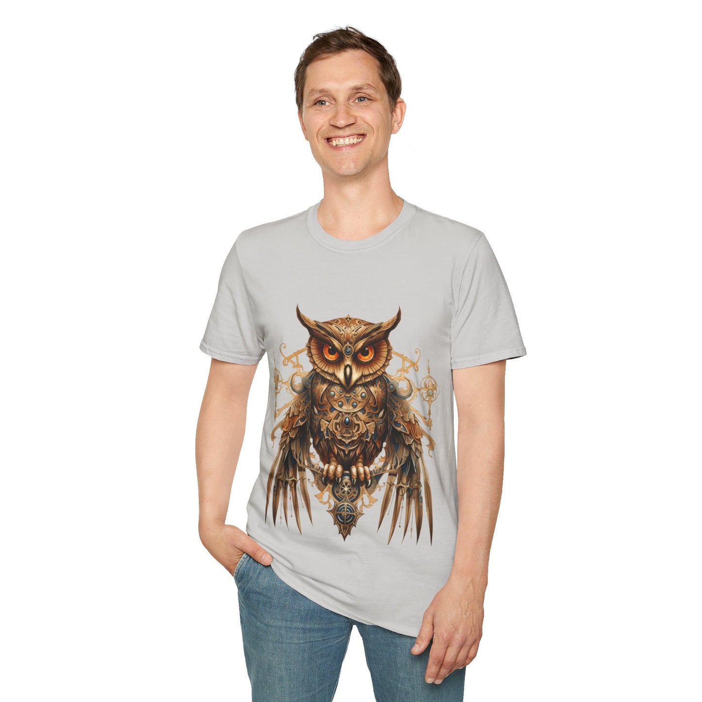 Steampunk Art Deco Style Owl II, Golden Owl Shirt, 1920's Owl Gift Unisex Tee Shirt, T-Shirt Softstyle T-Shirt Tee Teeshirt