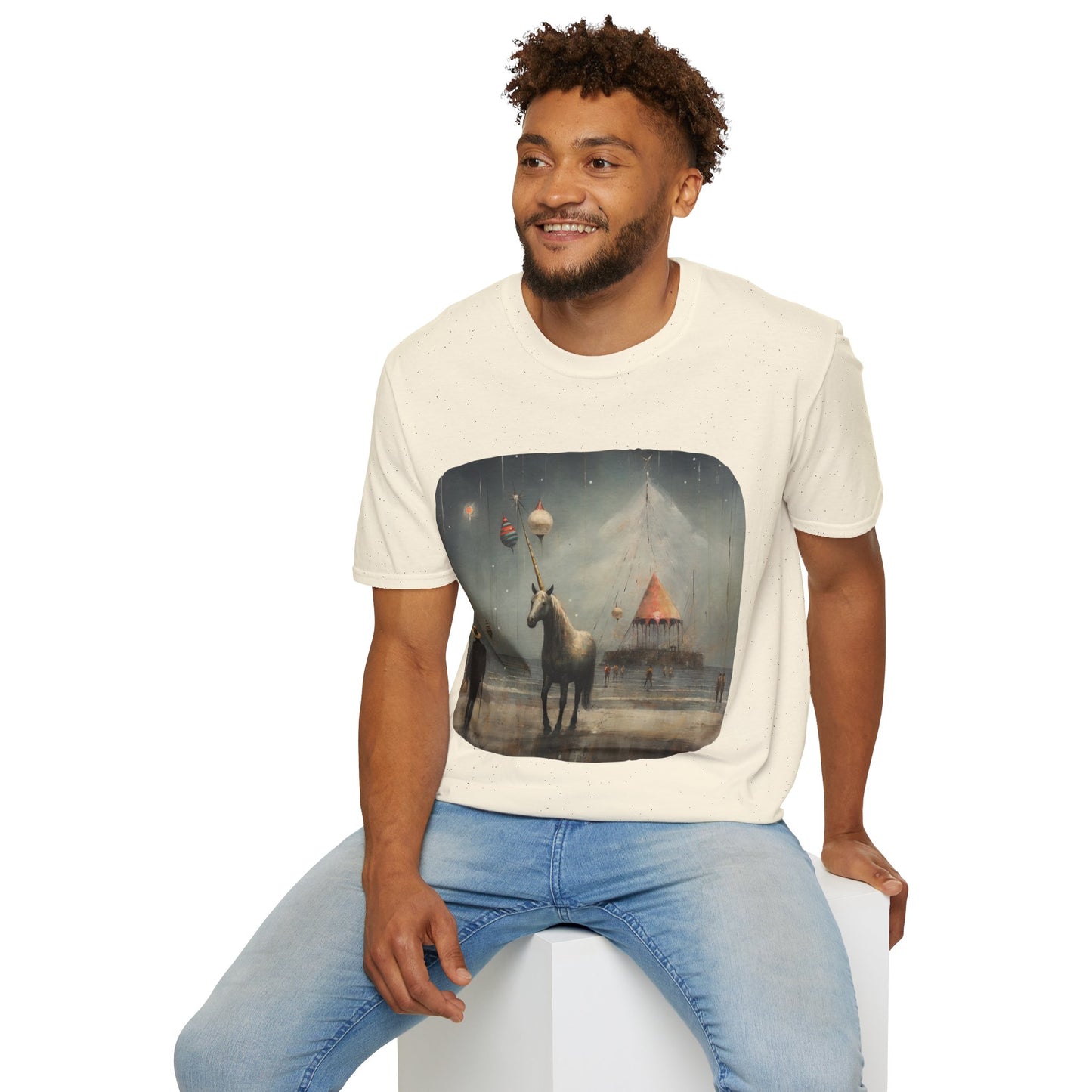 Unicorn with Holiday Ornament, Unicorn Christmas Gift Unisex Tee Shirt, T-Shirt Softstyle T-Shirt