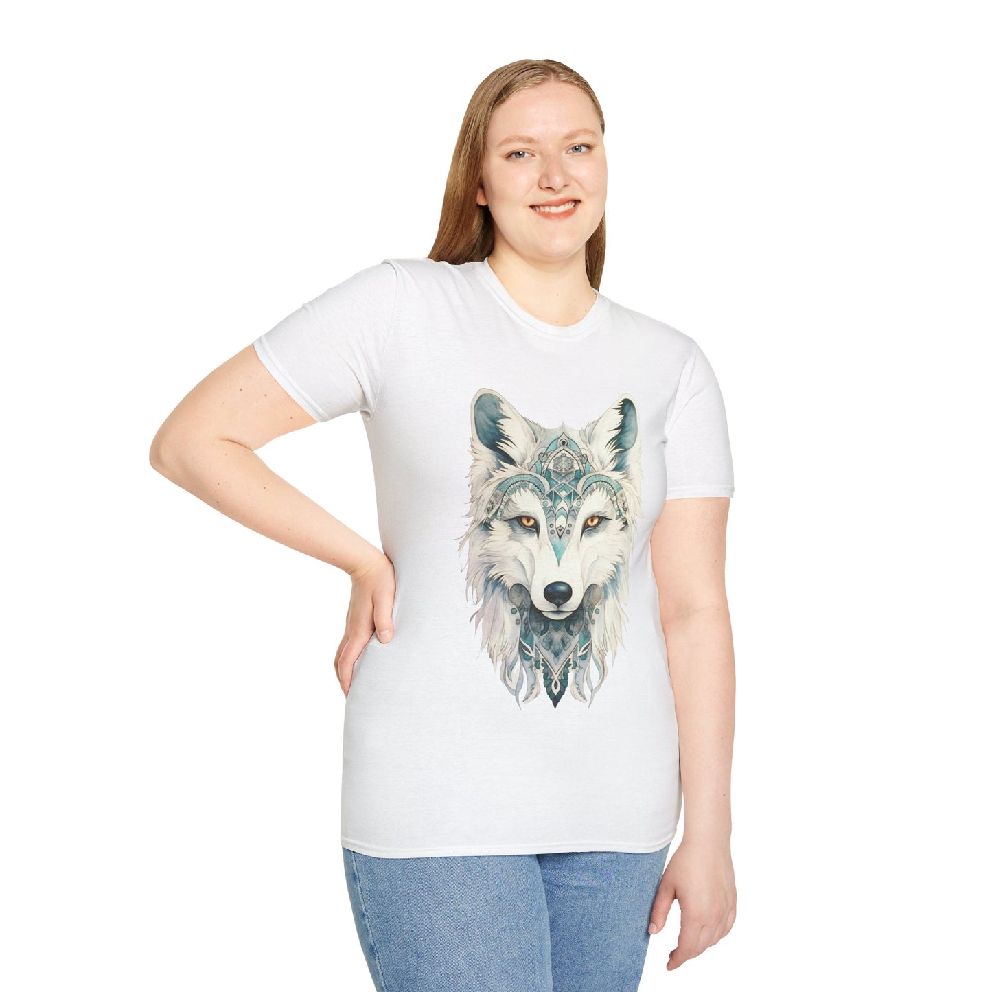 Snow Wolf, White Wolf Shirt, Lone Wolf Gift Unisex Tee Shirt, T-Shirt Wolf Totem Spirit Medicine Softstyle T-Shirt Tee Teeshirt
