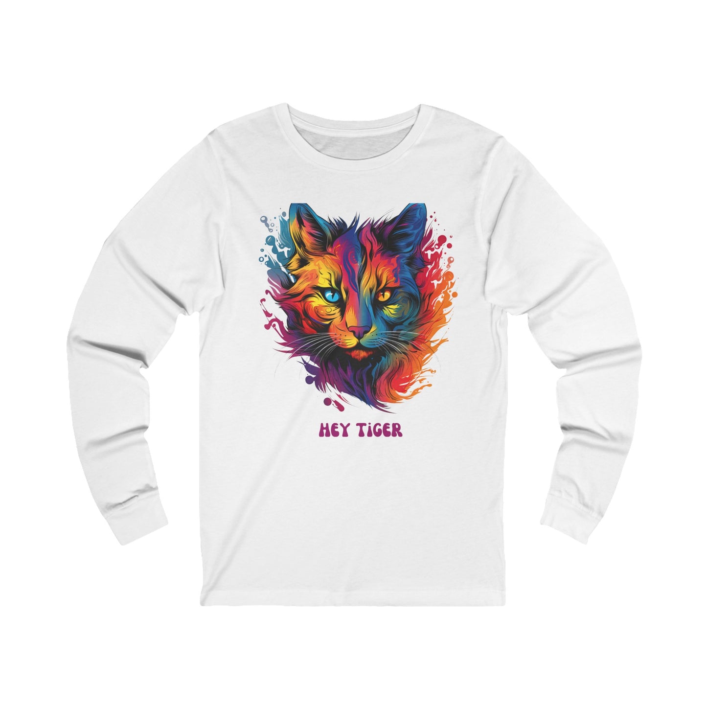 'Hey Tiger,' Pride Rainbow Colors Cat Long Sleeve Shirt LGBTQ+ Unisex Jersey Long Sleeve Tee Shirt, T-Shirt, Cat Lover