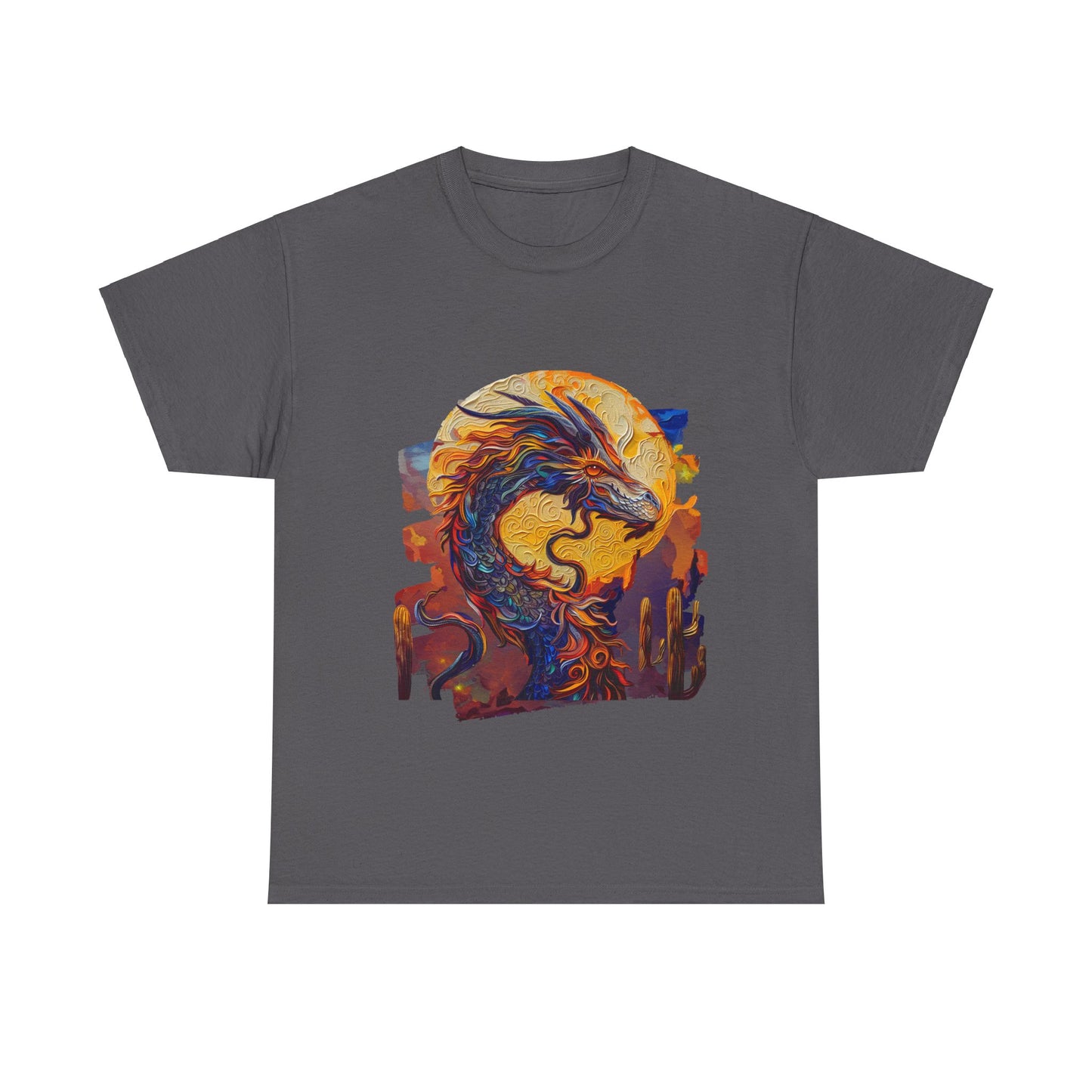 Desert Solar Dragon Graphic Tee - Dragon T-shirt - Dragon Lovers Unisex Heavy Cotton Tee T-Shirt