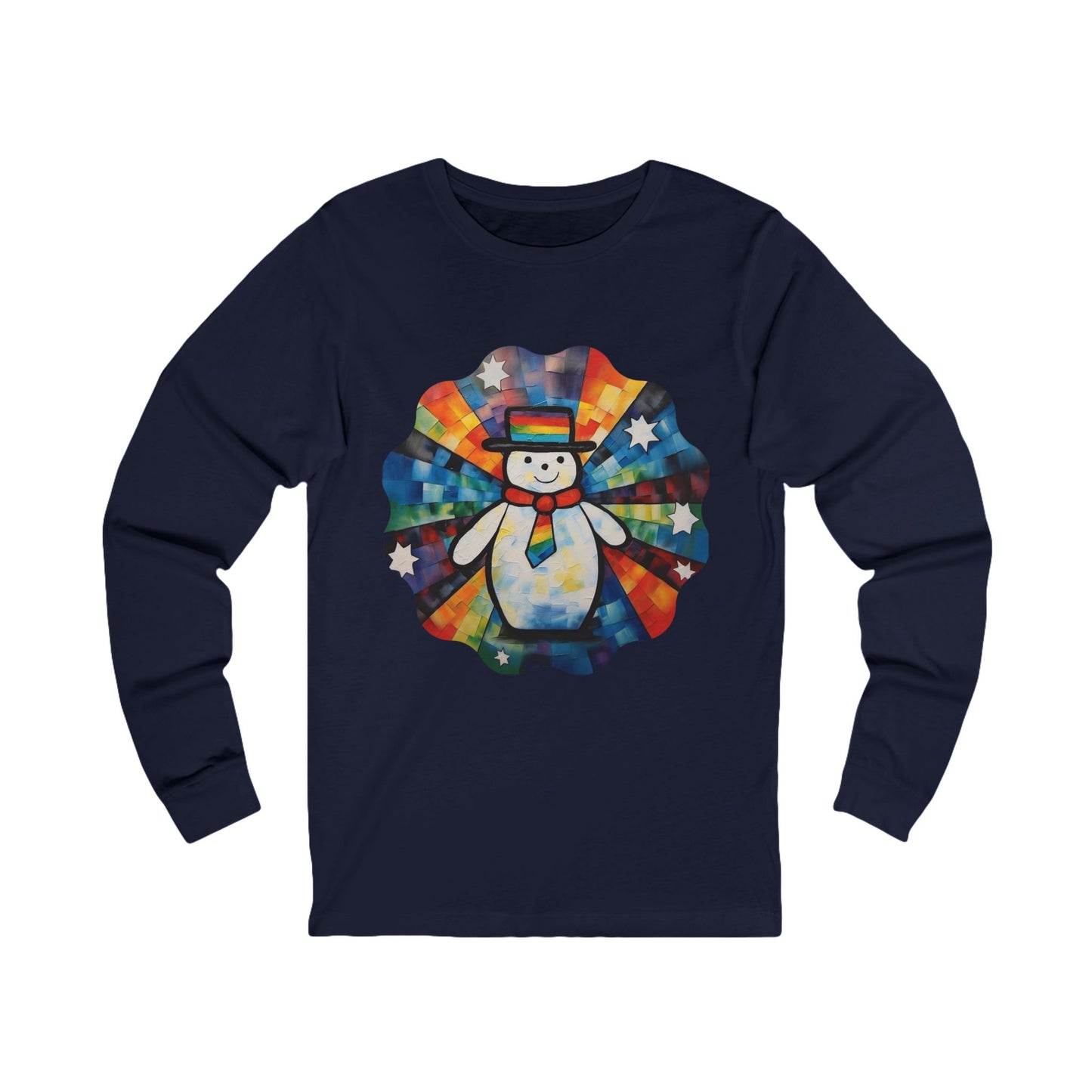 Snowman Shirt Christmas Pride Colors Christmas Gift Unisex Jersey Long Sleeve Tee Shirt, T-Shirt, Fun Colorful Snowman LGBTQ+ Gift