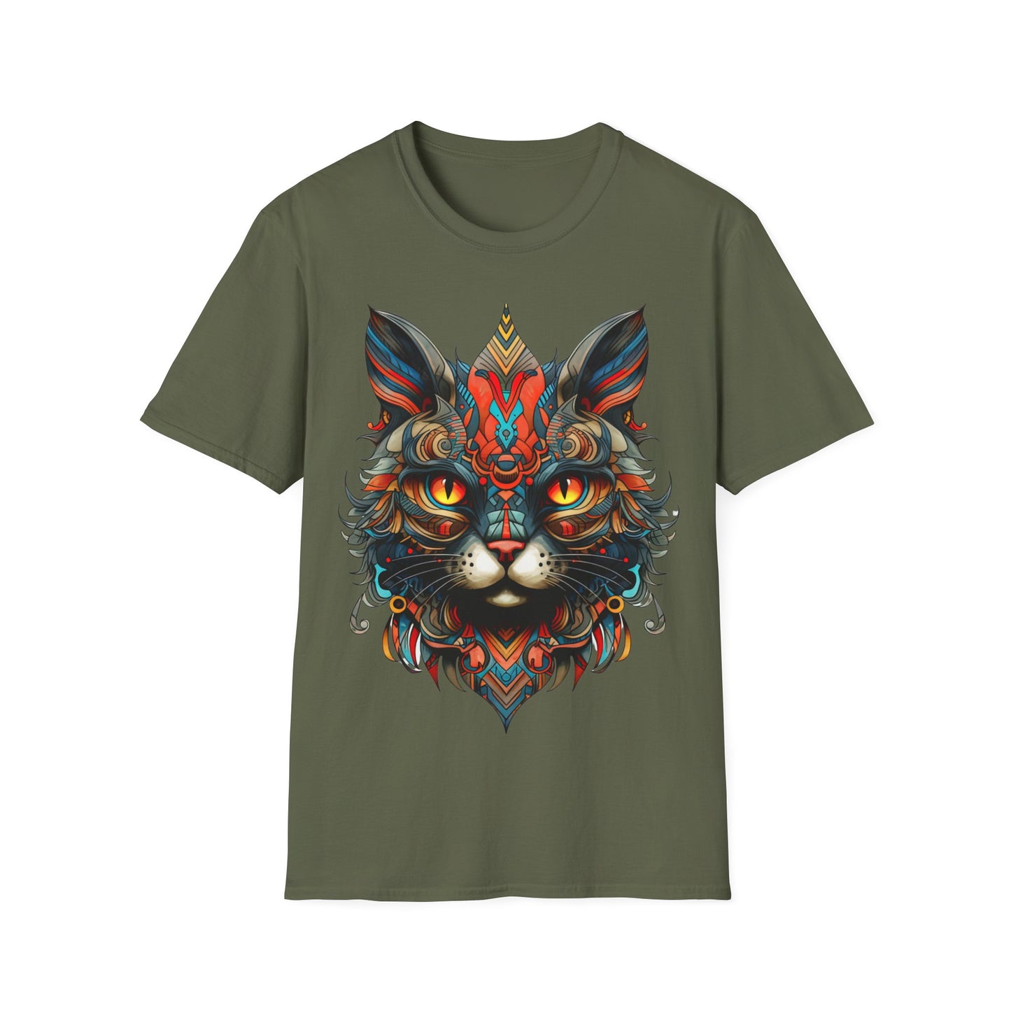 Tribal Exotic Cat Shirt, Cat Lover's Graphic Tee Graphic Unisex T- Shirt, T-Shirt Cat Lovers Gift Softstyle T-Shirt Tee Teeshirt Stylized Cat