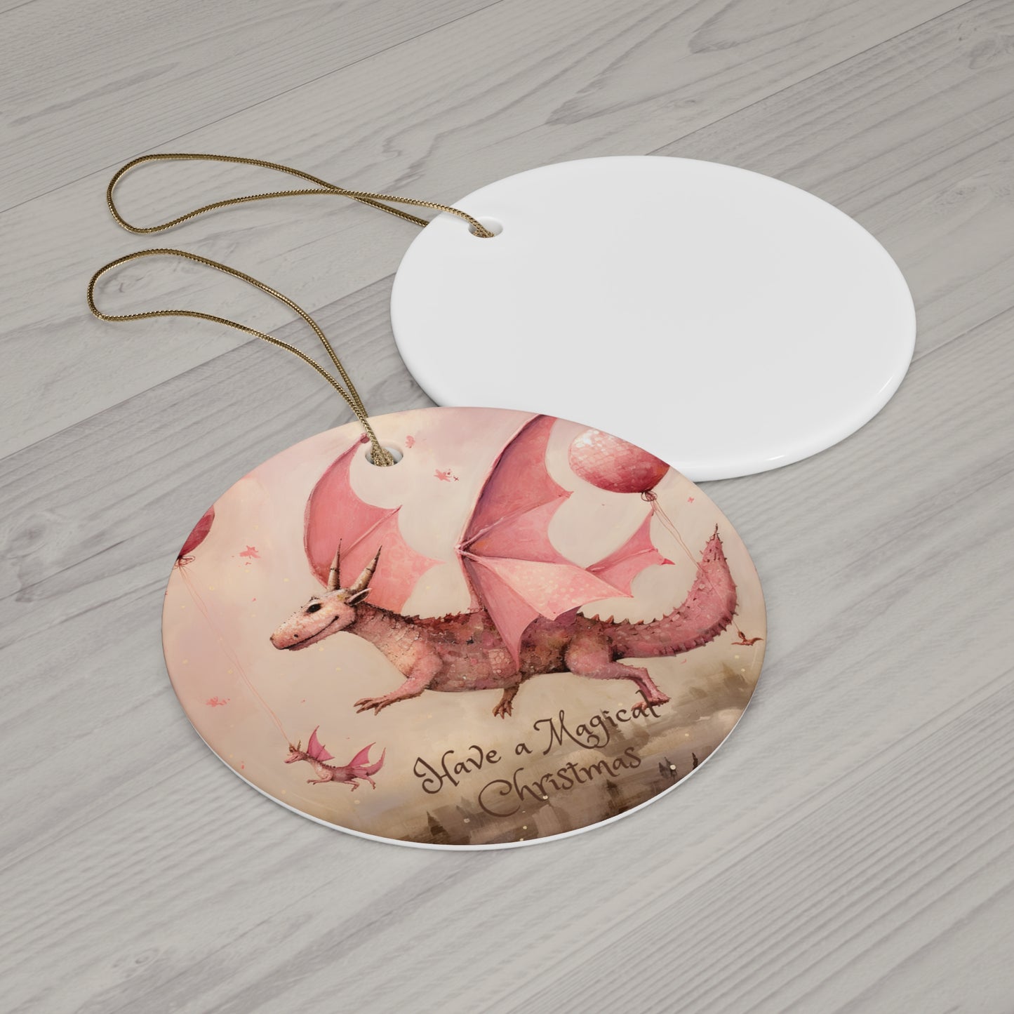 Pink Flying Dragon Dinosaur- Christmas Dragon Ceramic Tree Ornament - Magical Dragon Dinosaur Kids Ornament Gift
