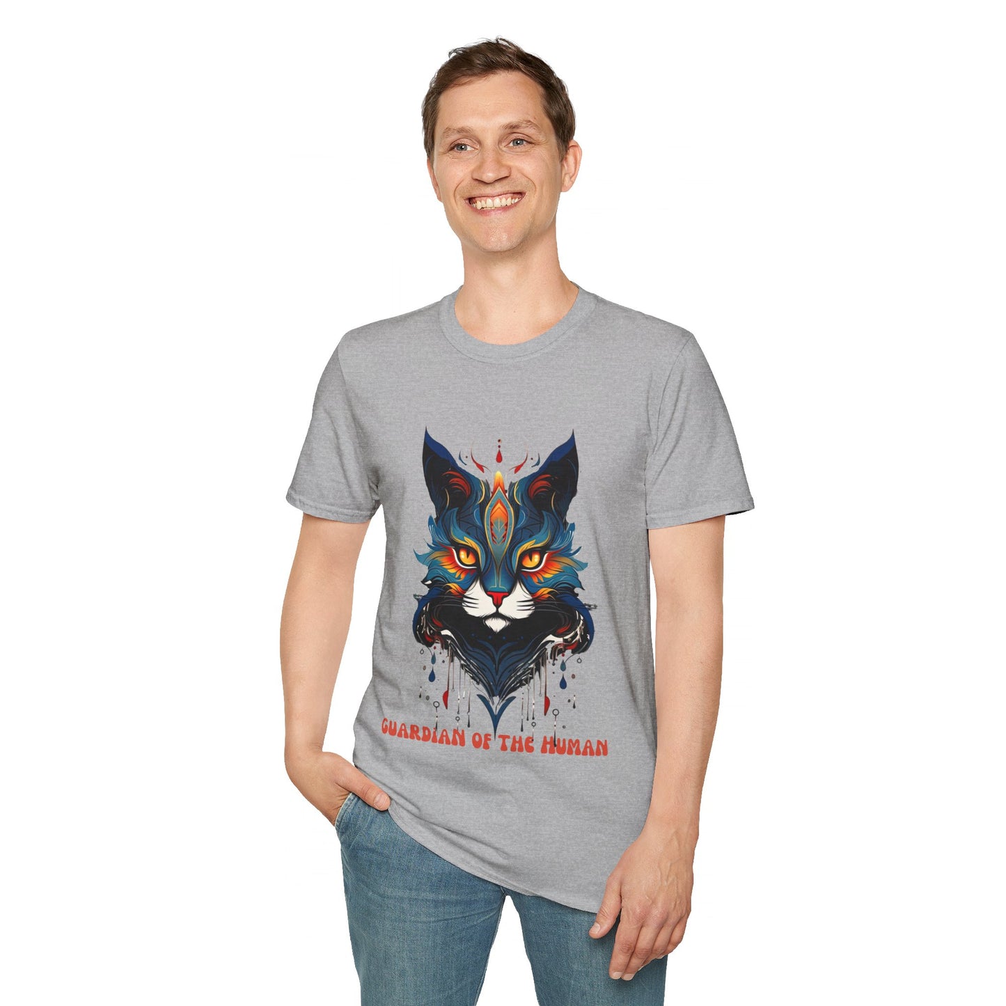 Guardian of the Human, Cat Lover's Gift Unisex Tee Shirt, T-Shirt Cat Lovers Gift Softstyle T-Shirt Tee Teeshirt Stylized Cat