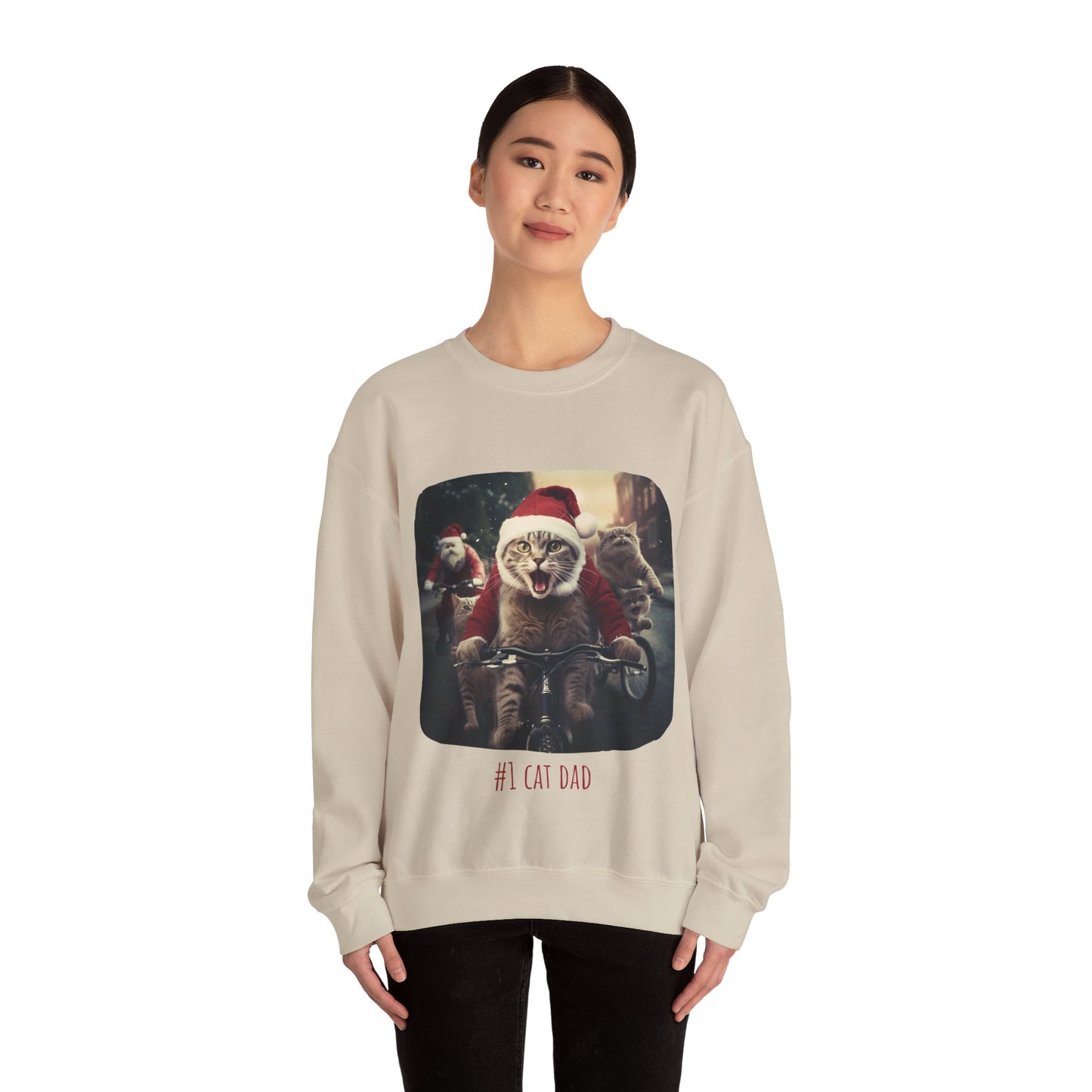 Fun Cat Dad, #1 Christmas Cat, Cat Lovers Gift, Kitty Cat Christmas Shirt Mens Unisex Size Sweatshirt Sweat Shirt, Many Colors