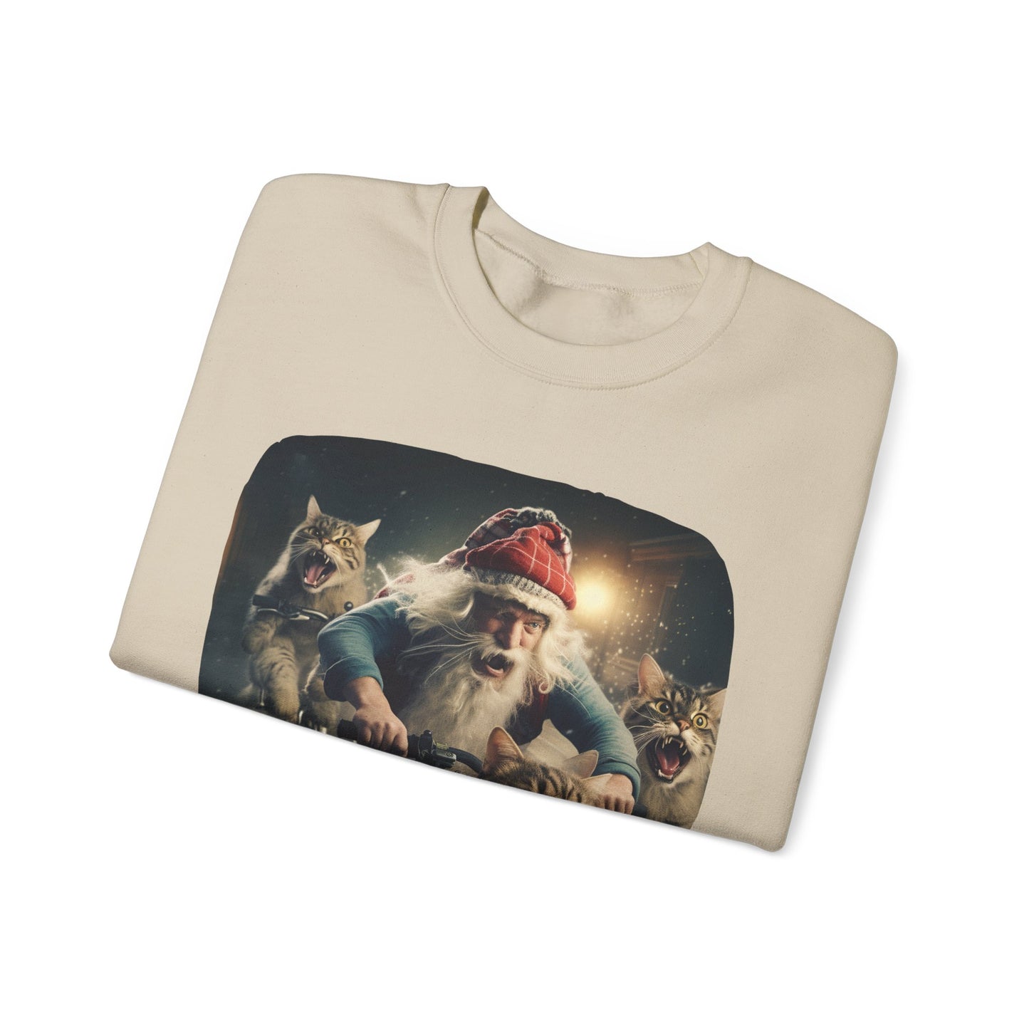 What Reindeer? Cat Brigade Santa on Cycle, Christmas Cat, Cat Bicycle Lovers Gift, Kitty Cat Christmas Shirt Unisex Sweatshirt Sweat Shirt, Many Colors