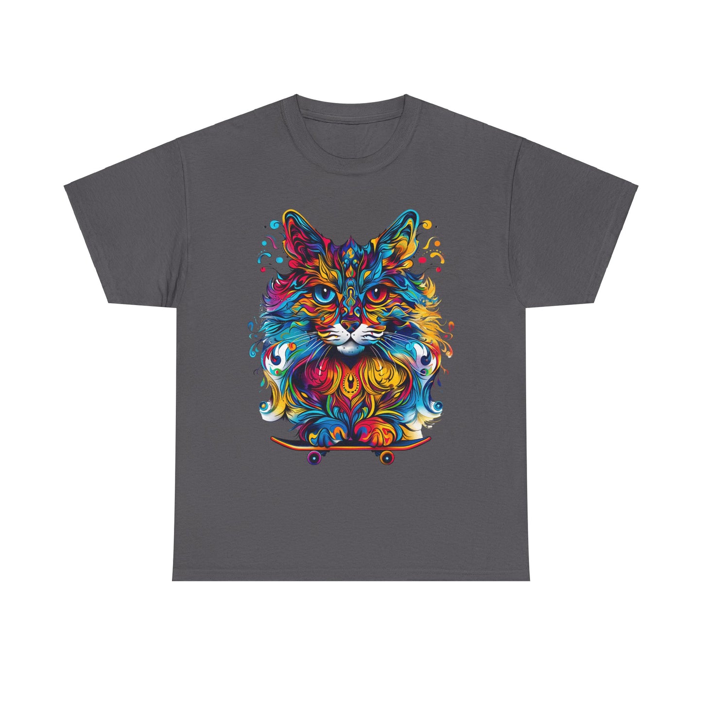 Skateboard Cat (V4) Skater Cat Art Gift - Cool Cats Unisex Heavy Cotton Tee T-Shirt