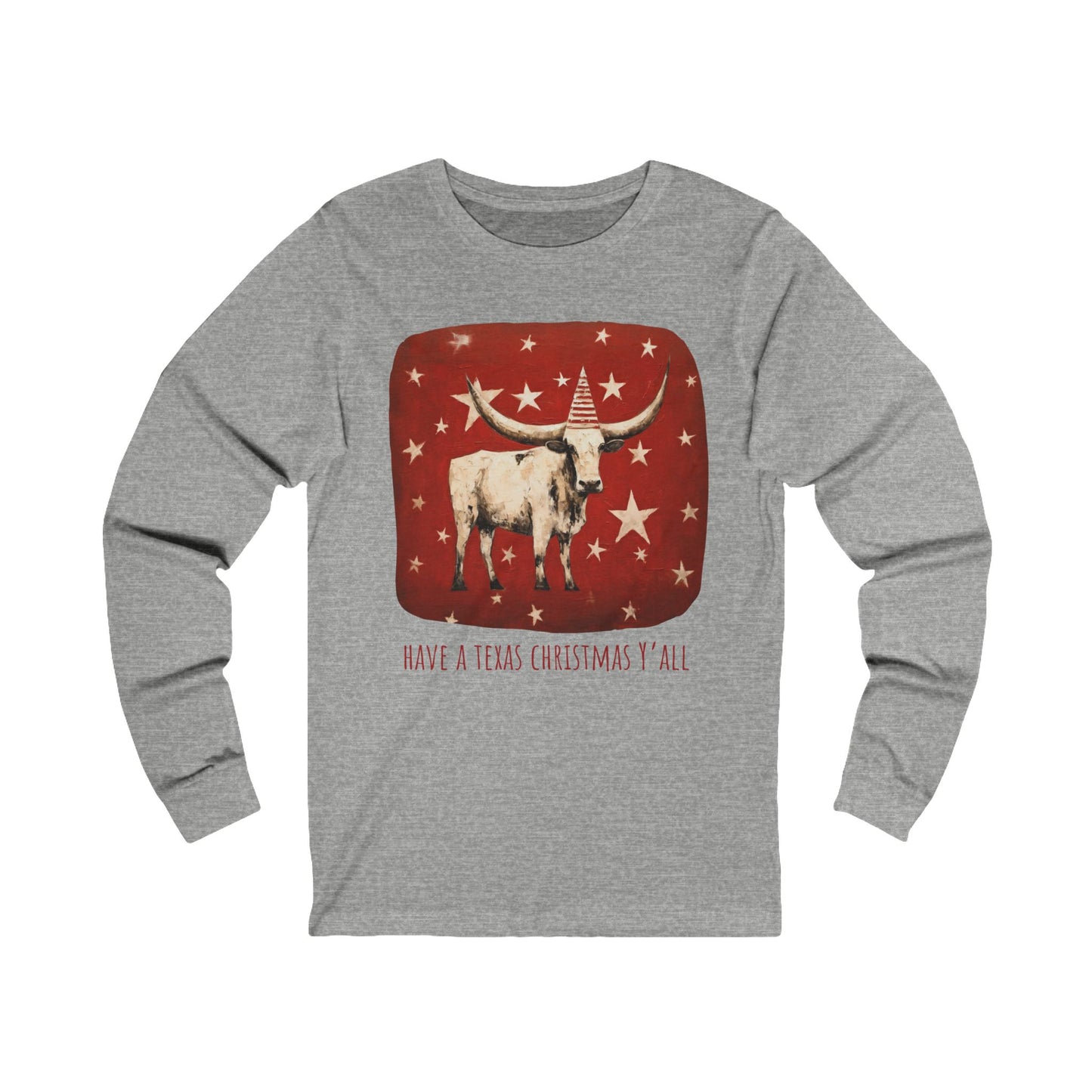 Have a Texas Christmas, Y'all! Texas Longhorn Holiday Shirt, White Cattle Longhorn Graphic Tee Long Sleeve Shirt Gift Unisex Jersey Long Sleeve Tee Shirt, T-Shirt