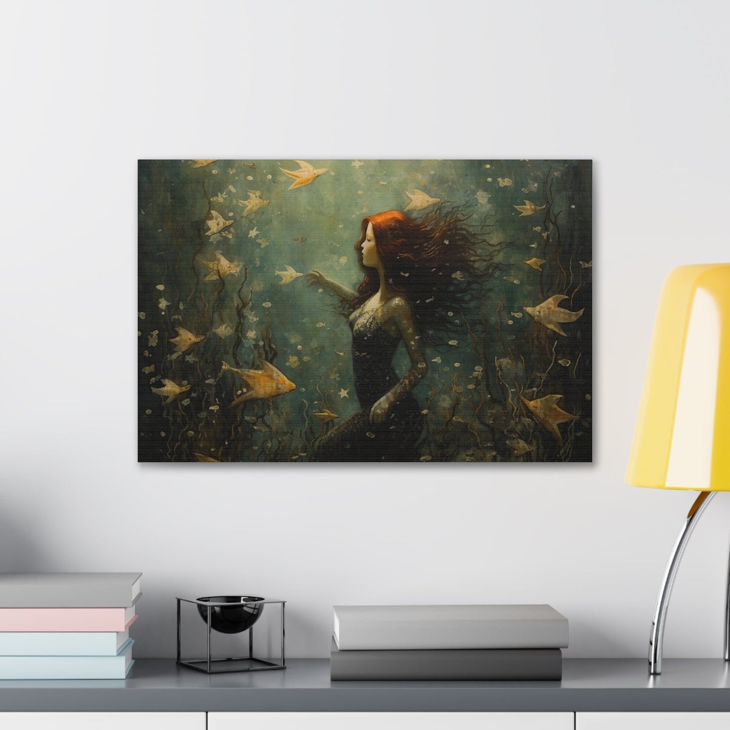 Mermaid Wall Art, Underwater Scene, Mystical Wall Art, Canvas, Kids or Adults Room, Creative Wall Art Painting Pastel