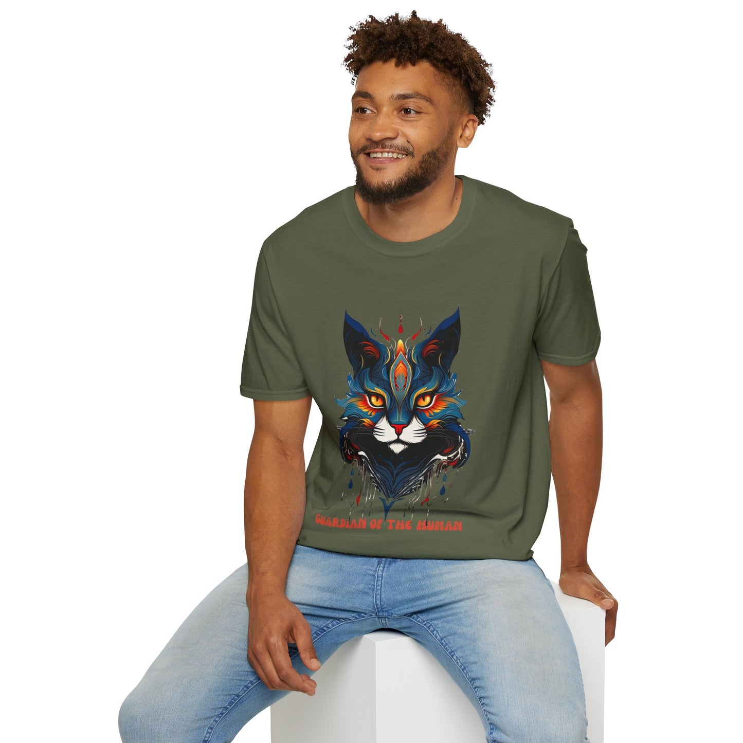 Guardian of the Human, Cat Lover's Gift Unisex Tee Shirt, T-Shirt Cat Lovers Gift Softstyle T-Shirt Tee Teeshirt Stylized Cat